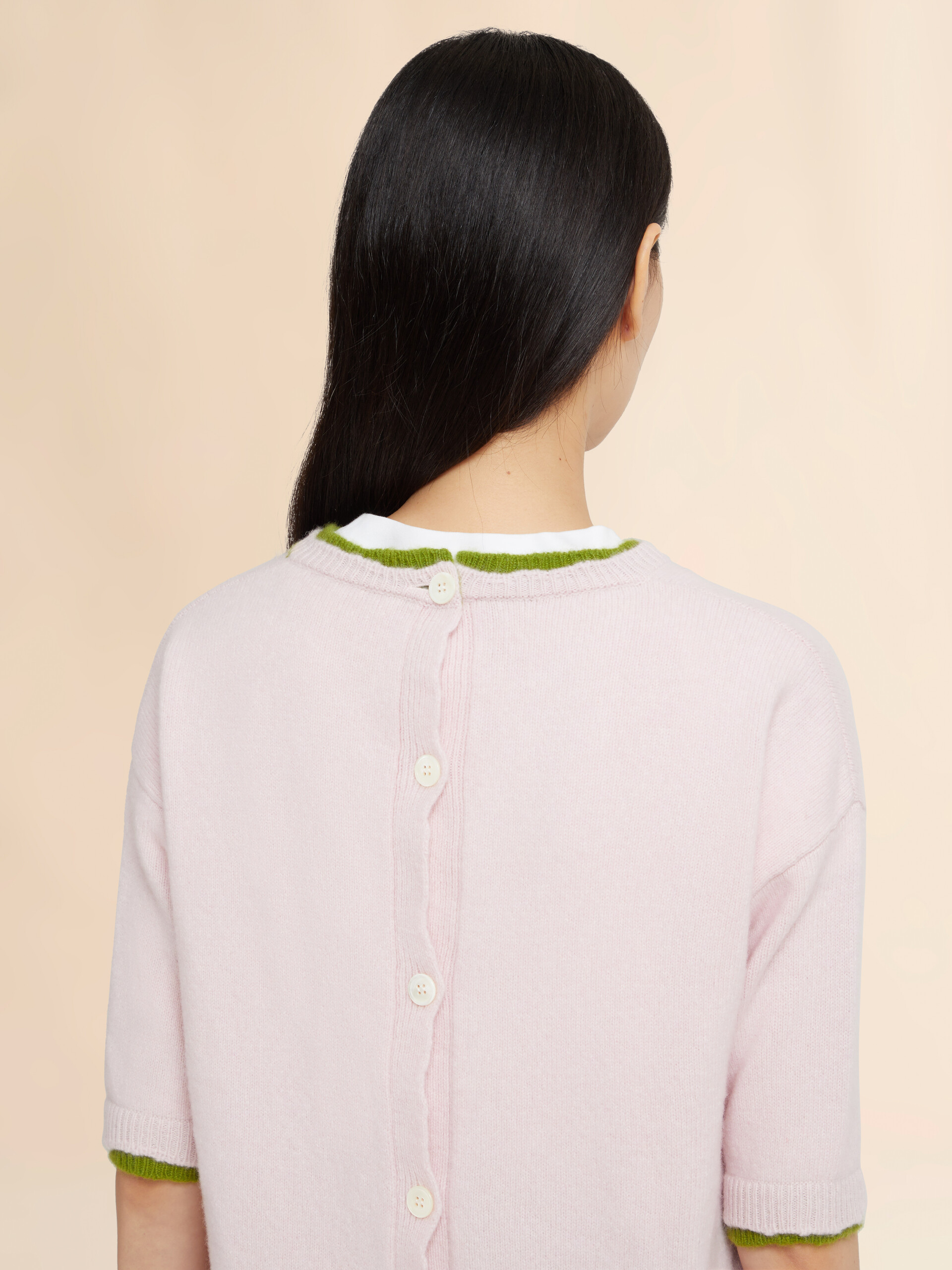 Pink wool-cashmere reverse cardigan jumper - Pullovers - Image 4