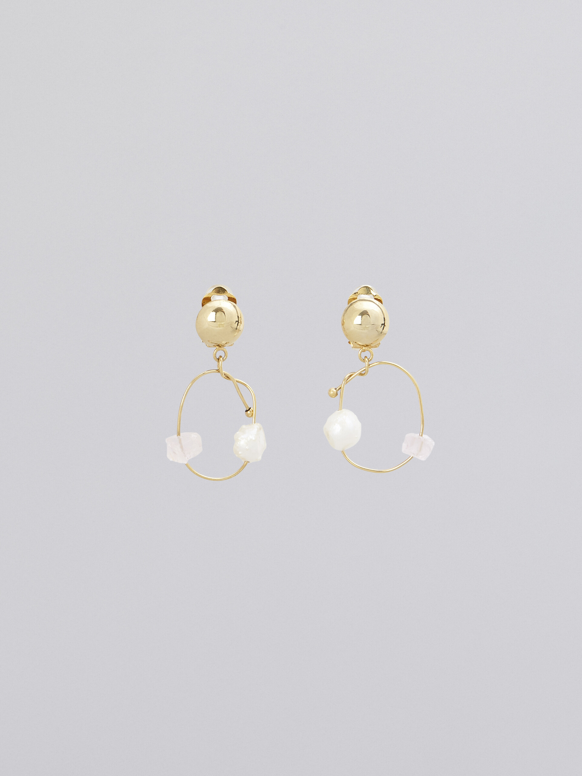 Brass TEARS earrings with glass and quartz beads - Earrings - Image 1