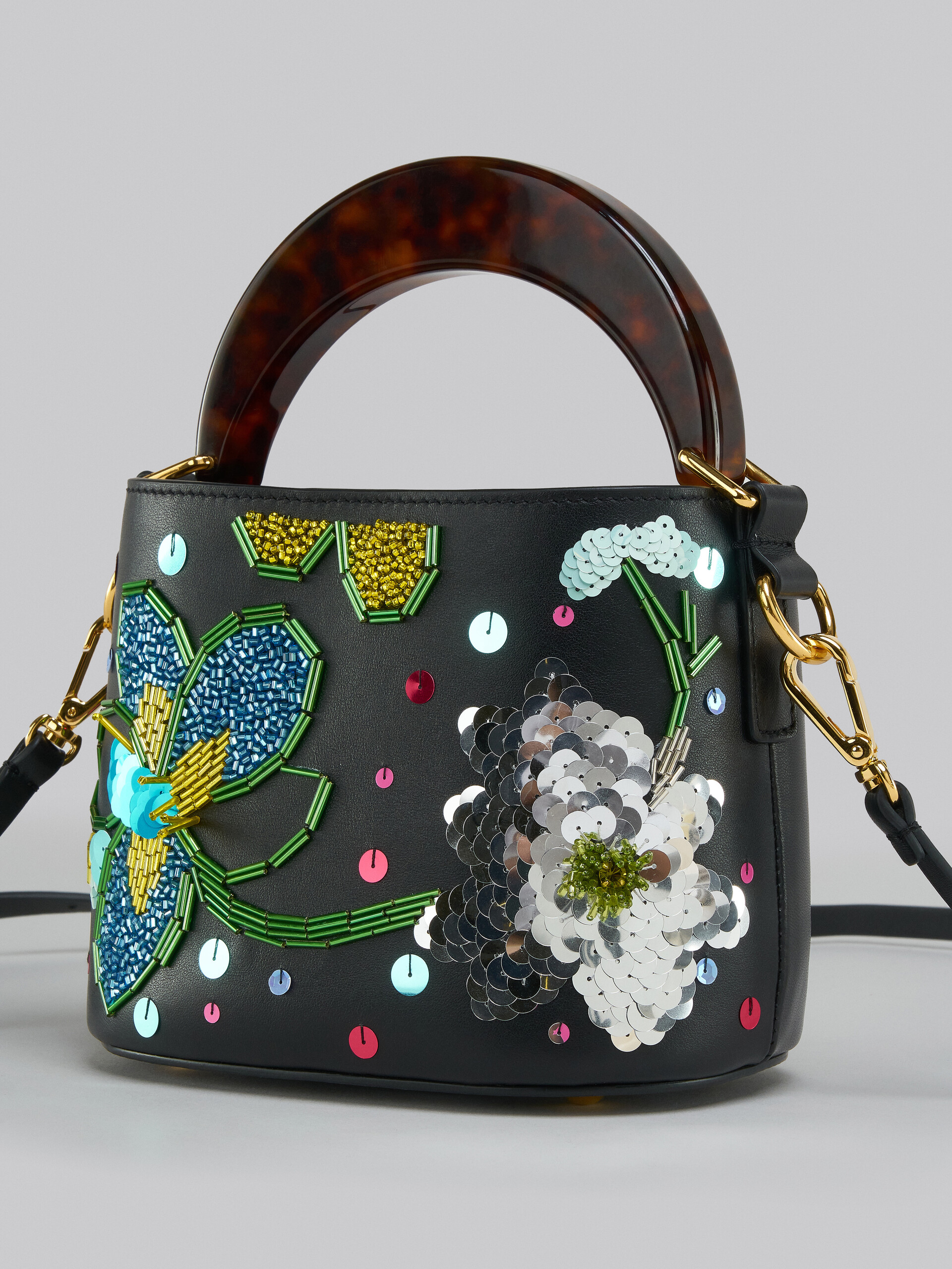 Venice Mini Bucket in embroidered black leather - Shoulder Bags - Image 4