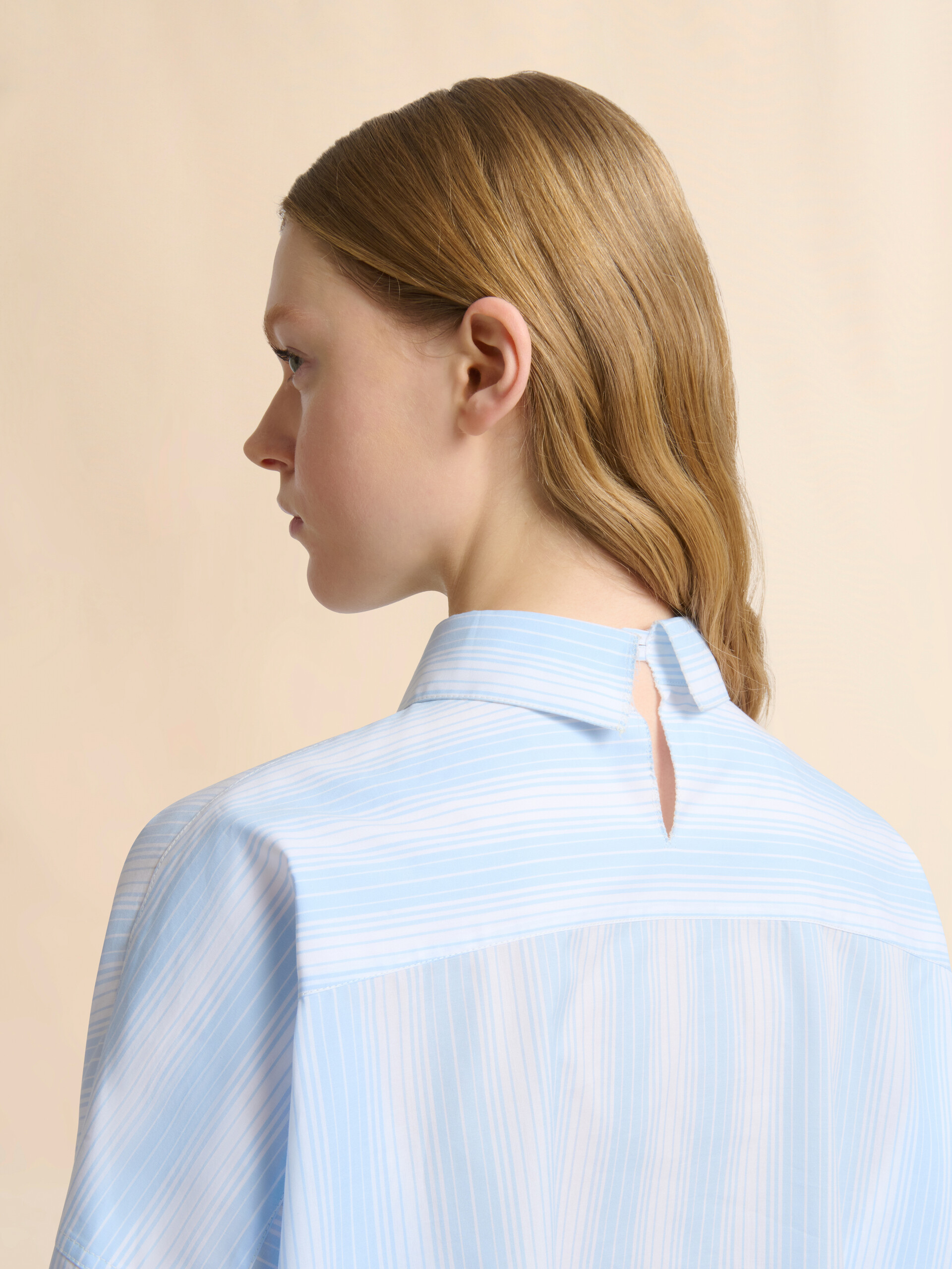 ブルー 無地パネル付きストライプポプリンシャツ - シャツ - Image 5