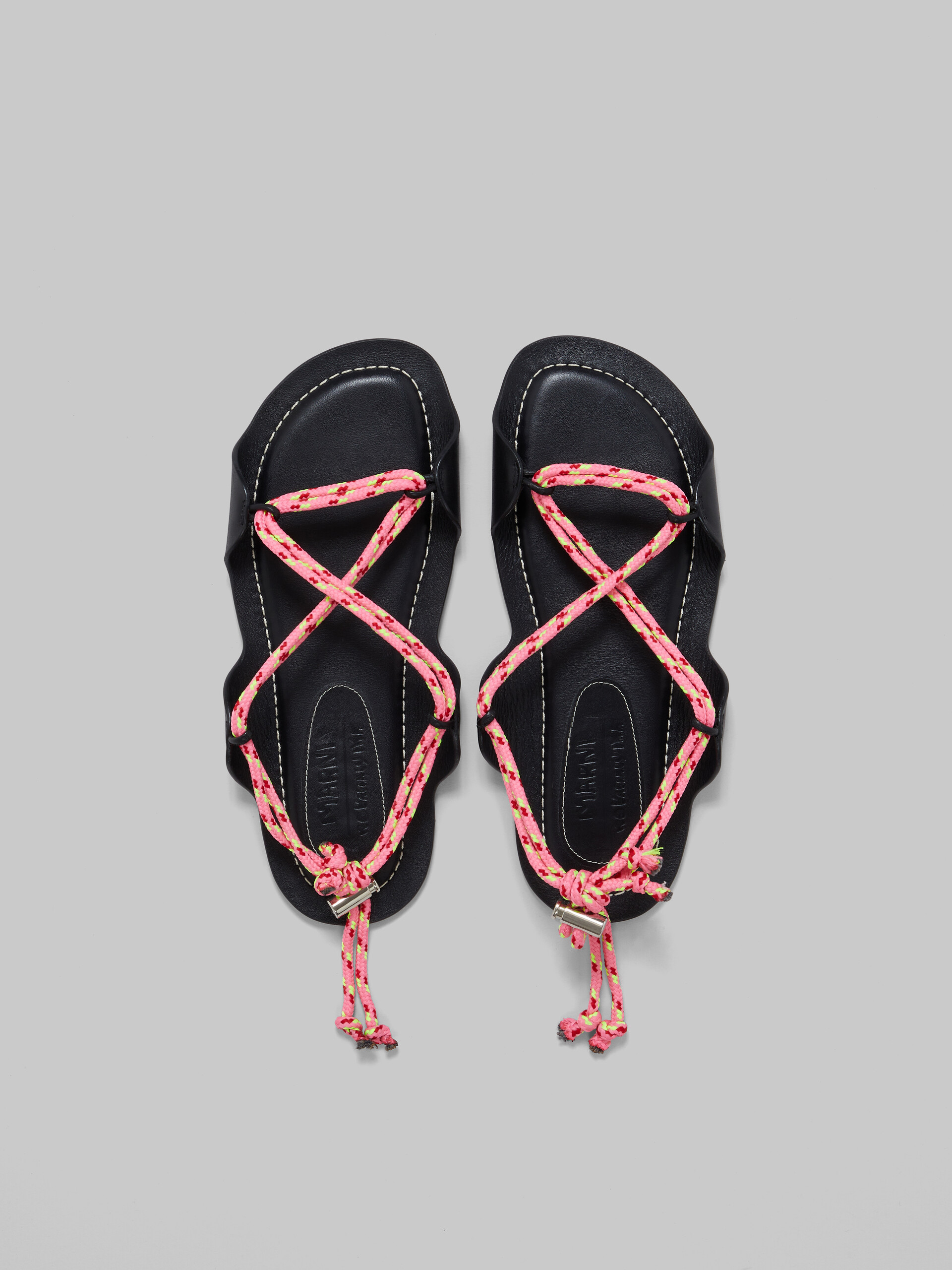 Marni x No Vacancy Inn - Black leather sandals with multicolour rope - Sandals - Image 4