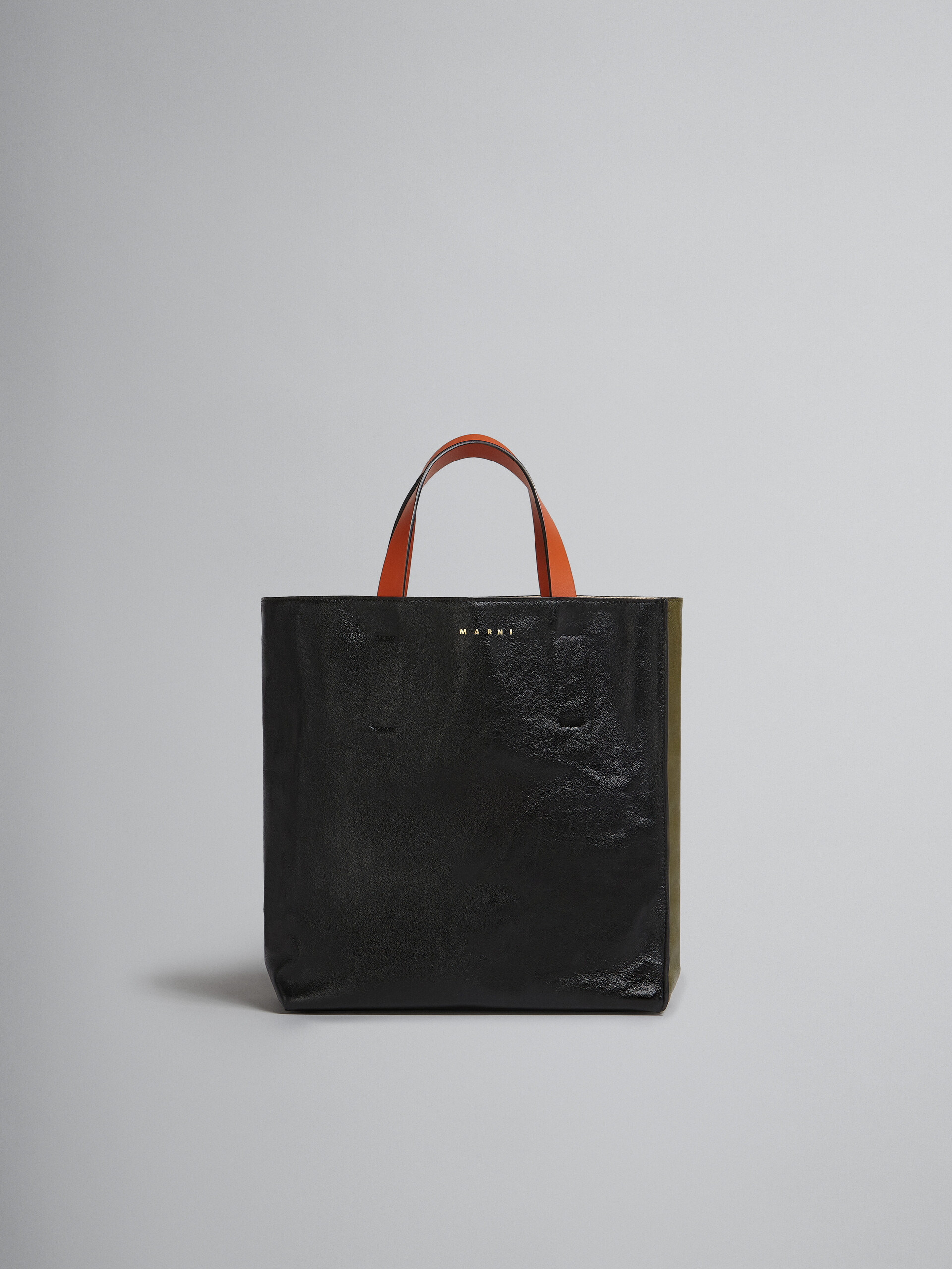 Braune, hellblau-schwarze MUSEO SOFT Tasche aus getrommeltem Leder - Shopper - Image 1