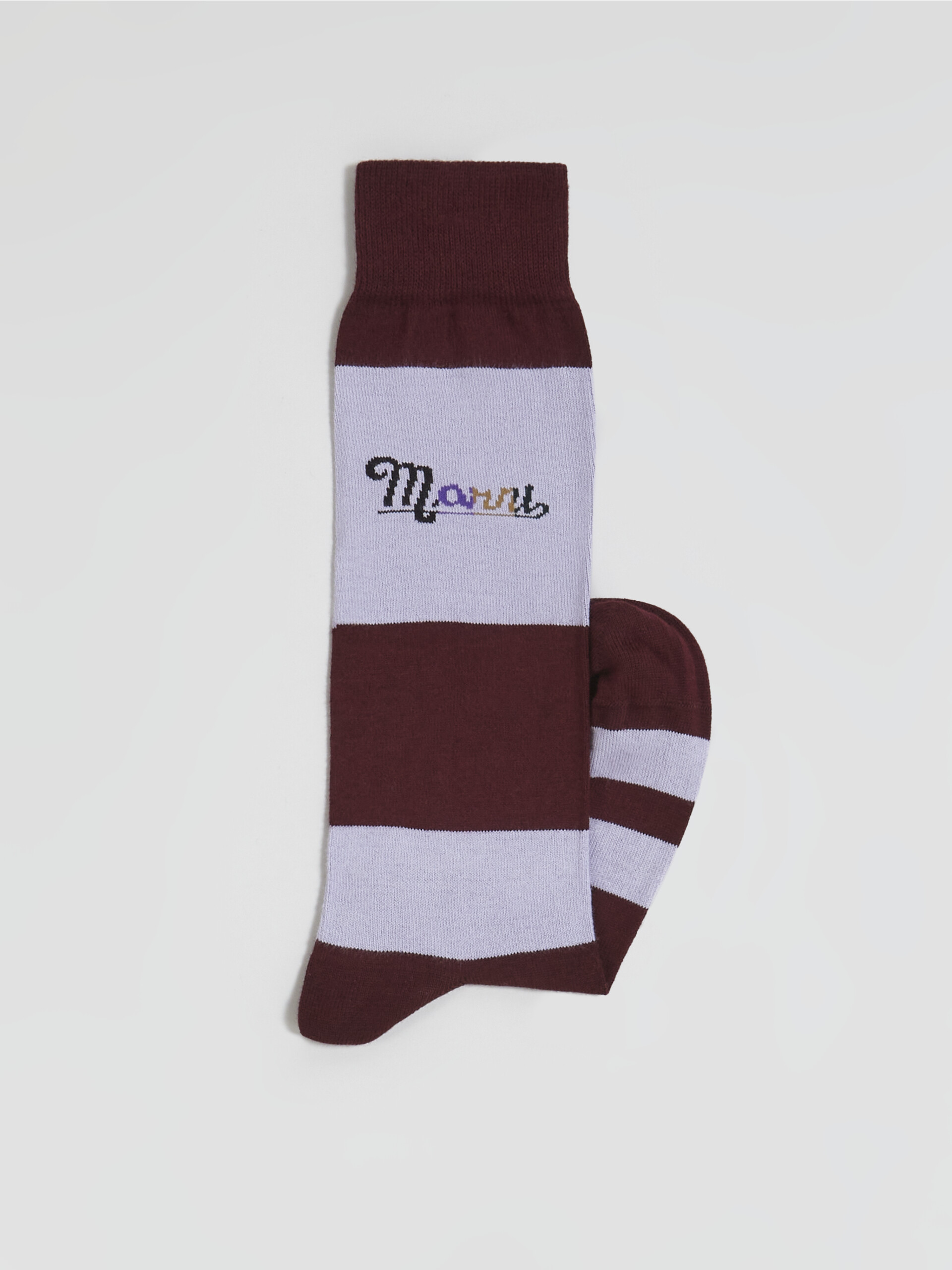 Socke aus burgunderrot-violett gestreiftem Nylon mit Regenbogen-Logo-Intarsie - Socken - Image 2