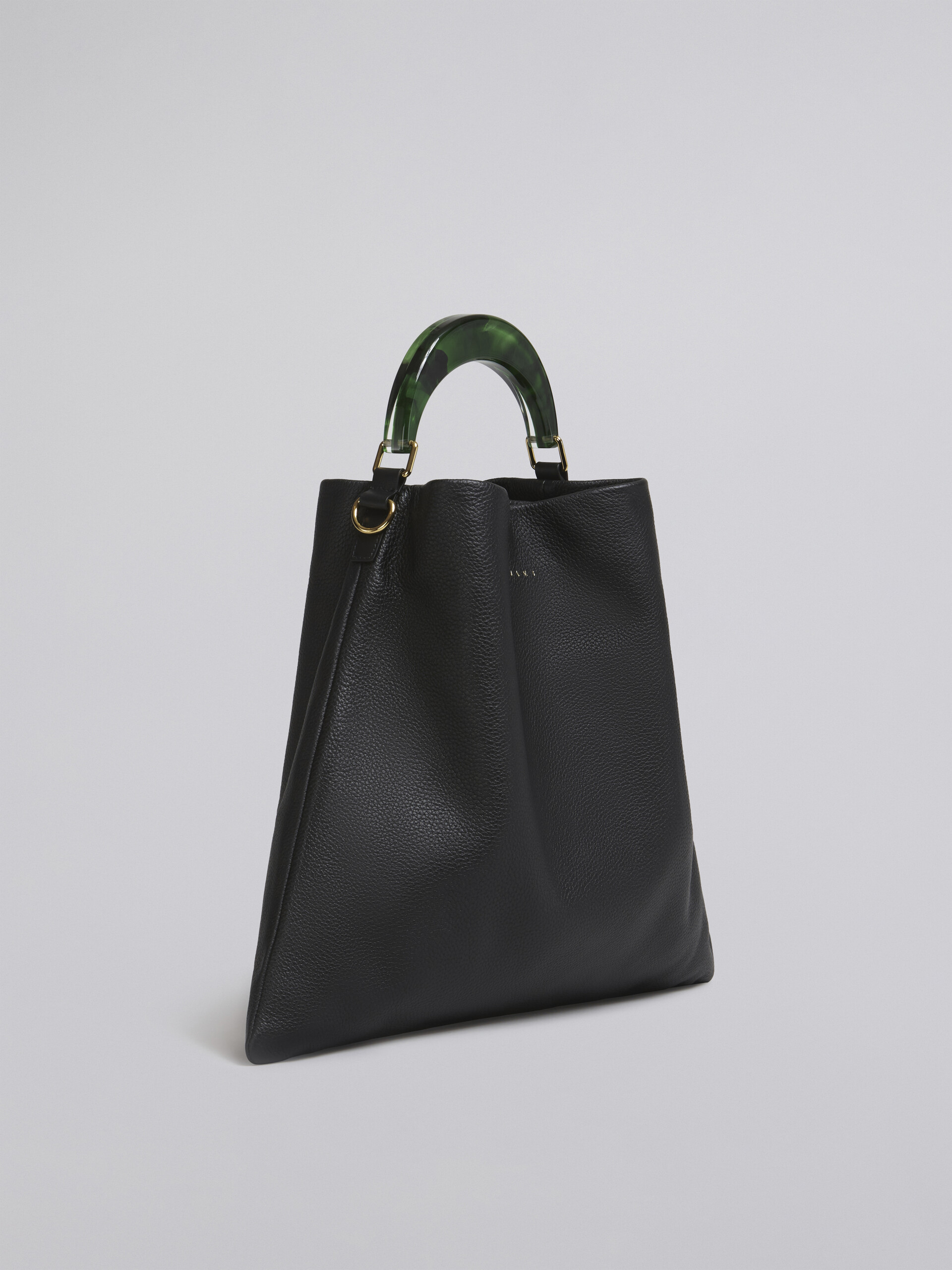 HOBO bag in black grained calfskin and resin handle - Shoulder Bags - Image 6