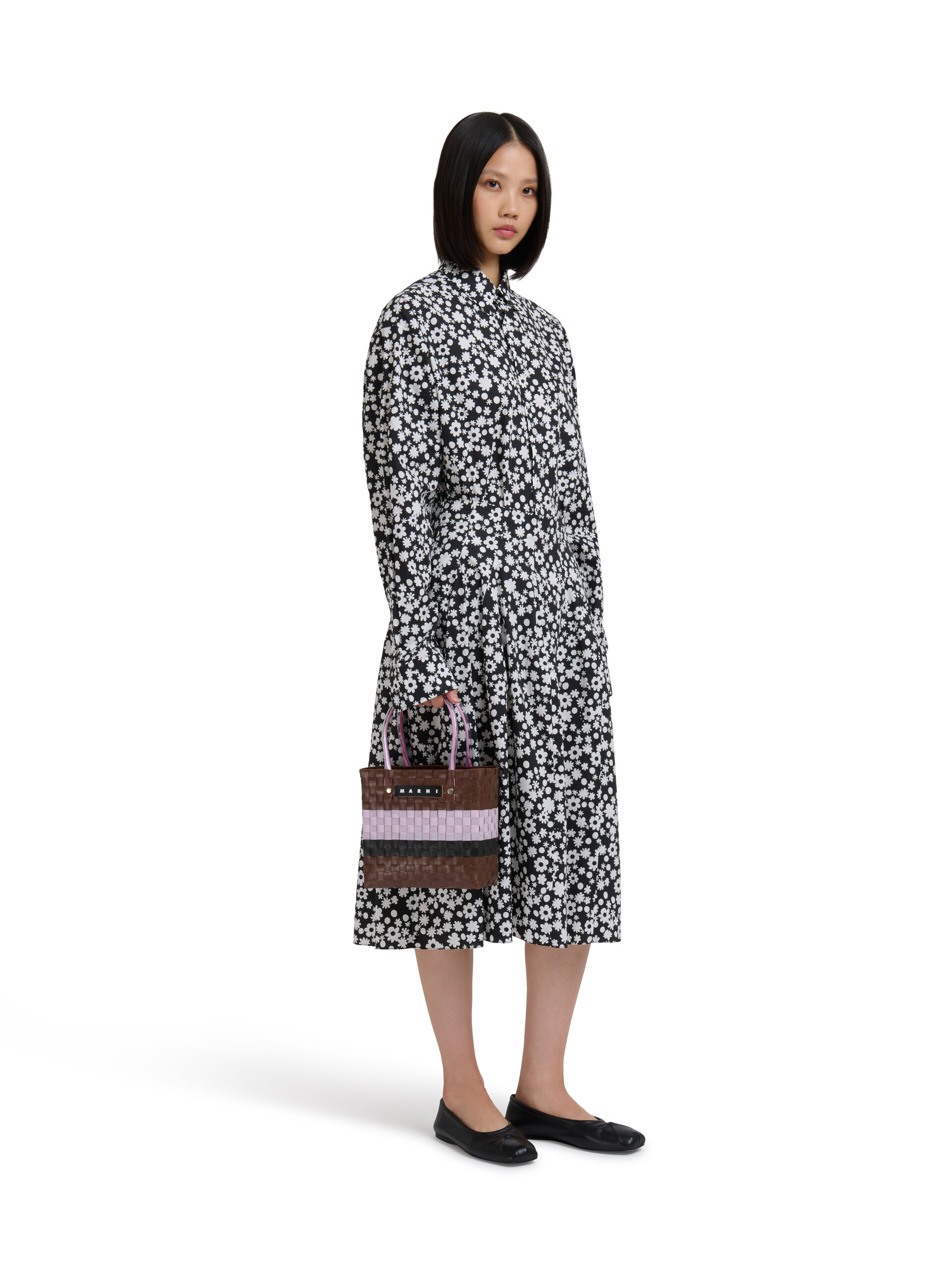 アースオブシエナ MARNI MARKET STRIPE BASKET BAG MINI - ショッピングバッグ - Image 2