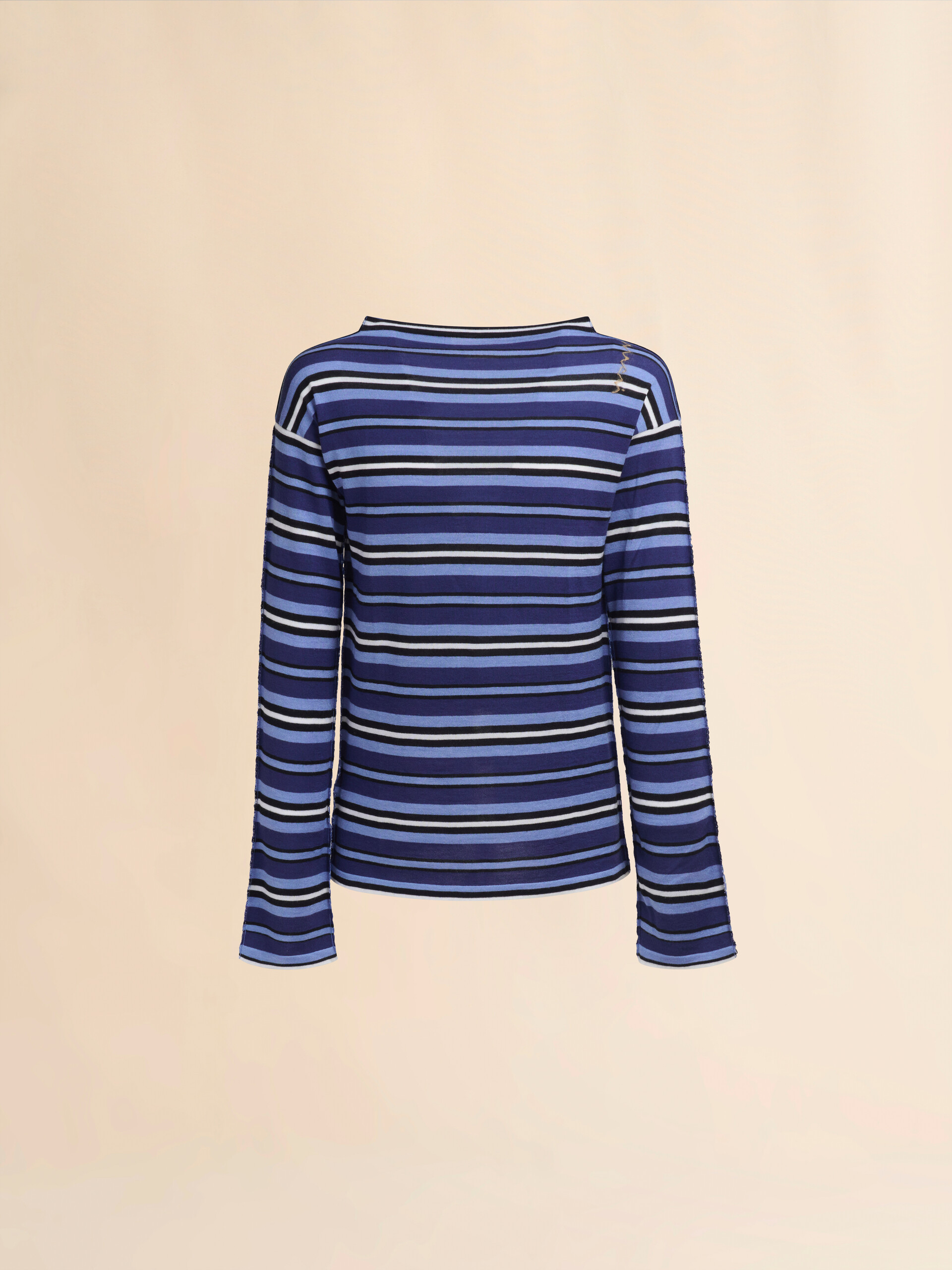 Blue striped boat neck jumper with contrasting back - Pullovers - Image 1