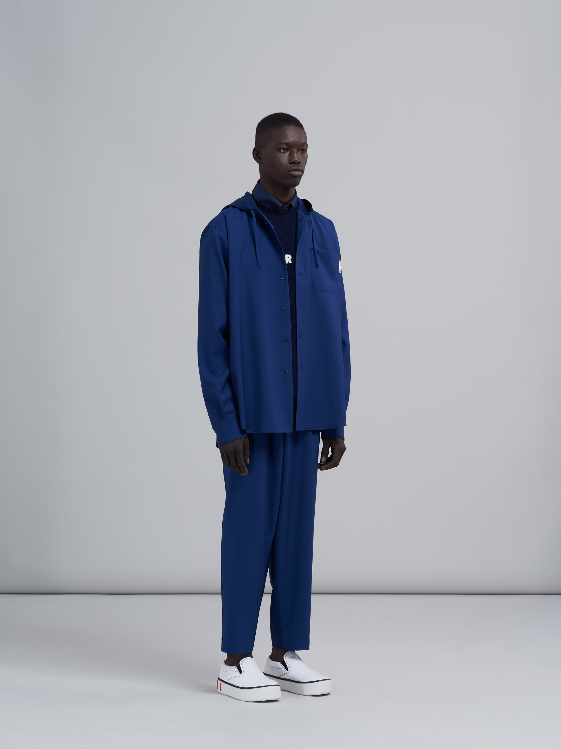 Blue colourblock tropical wool trousers - Pants - Image 5