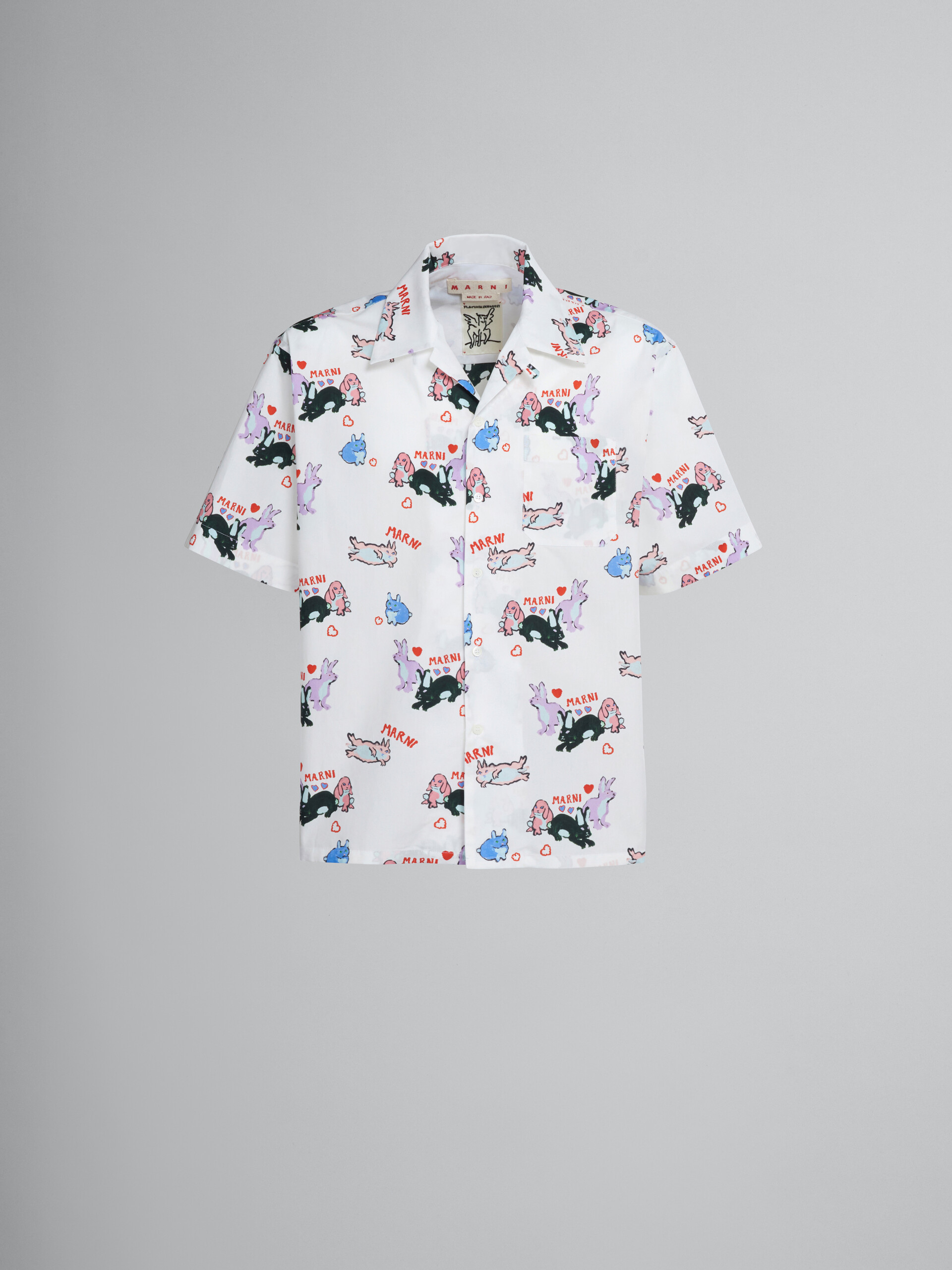 Poplin bowling shirt with rabbit print - Shirts - Image 1