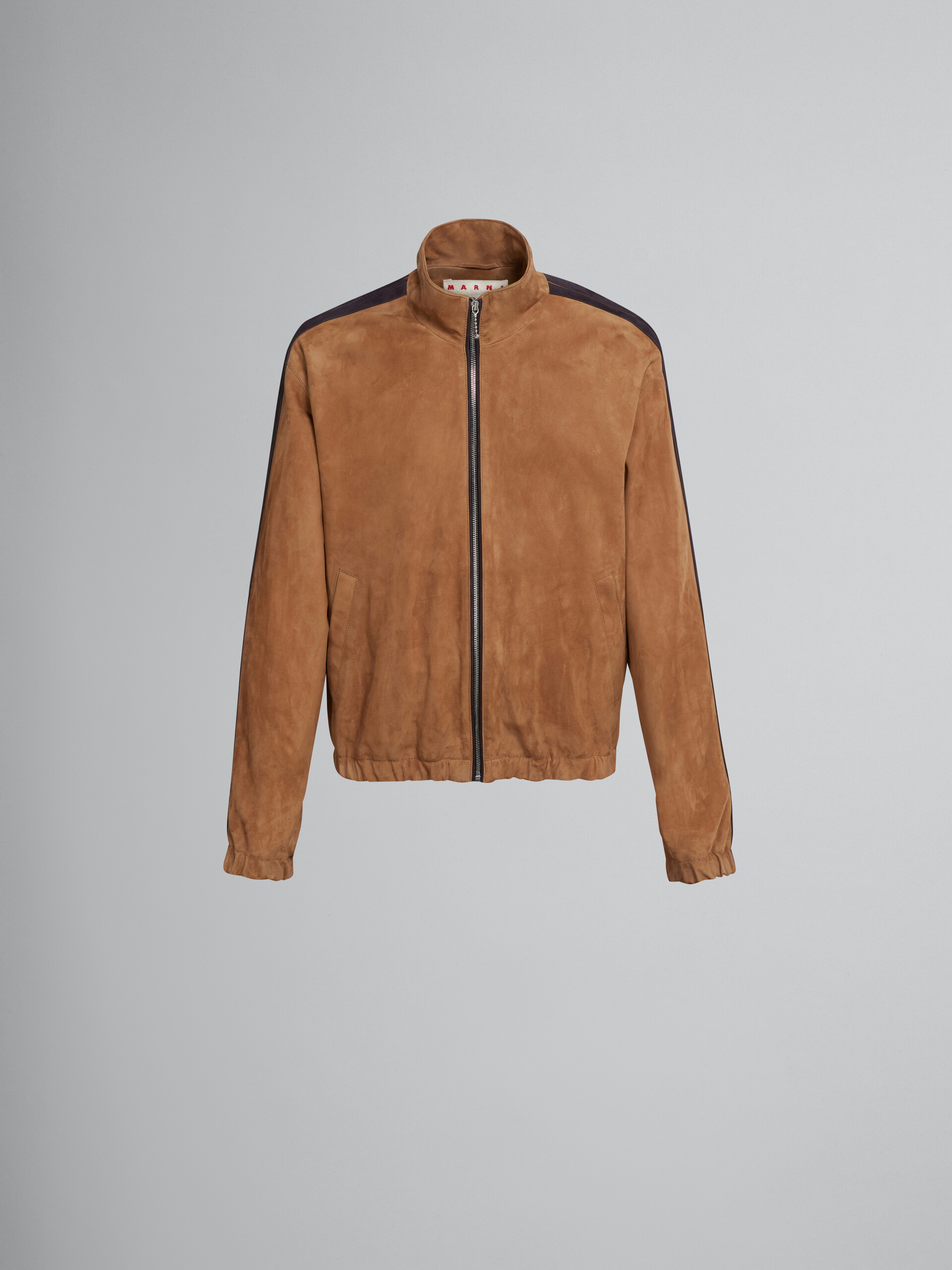 Brown suede bomber jacket with nappa bands - Jackets - Image 1