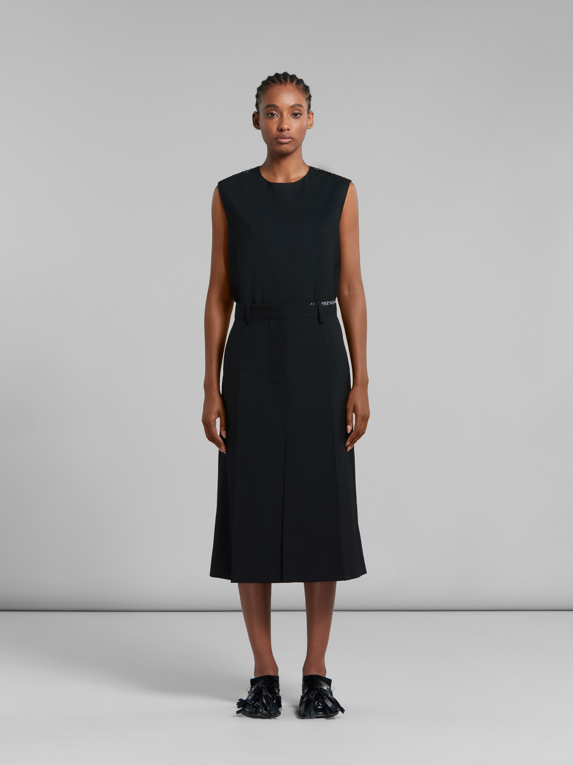 Black tropical wool midi skirt - Skirts - Image 2
