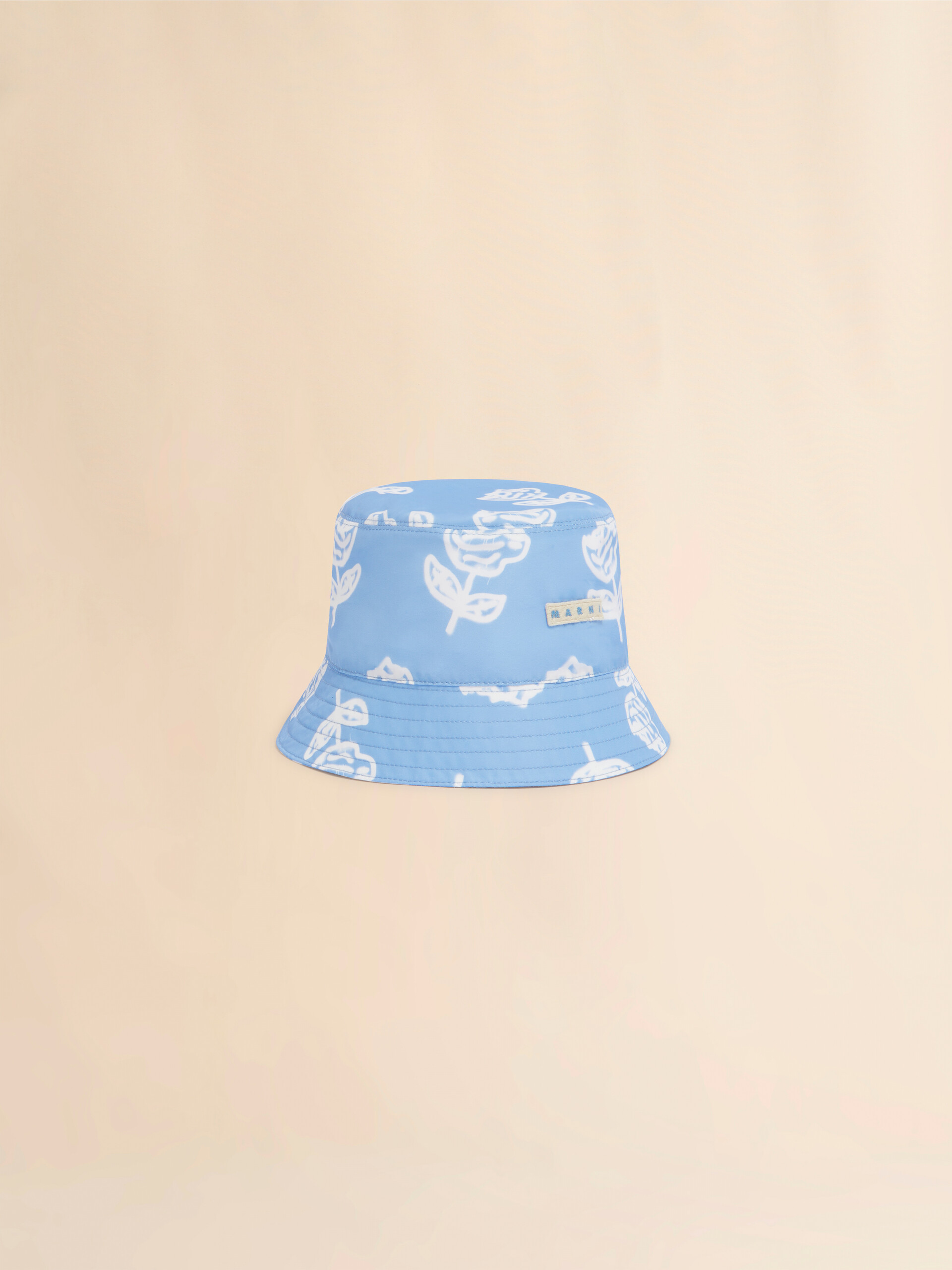 Light blue taffeta bucket hat with Sprayed Roses print - Hats - Image 1