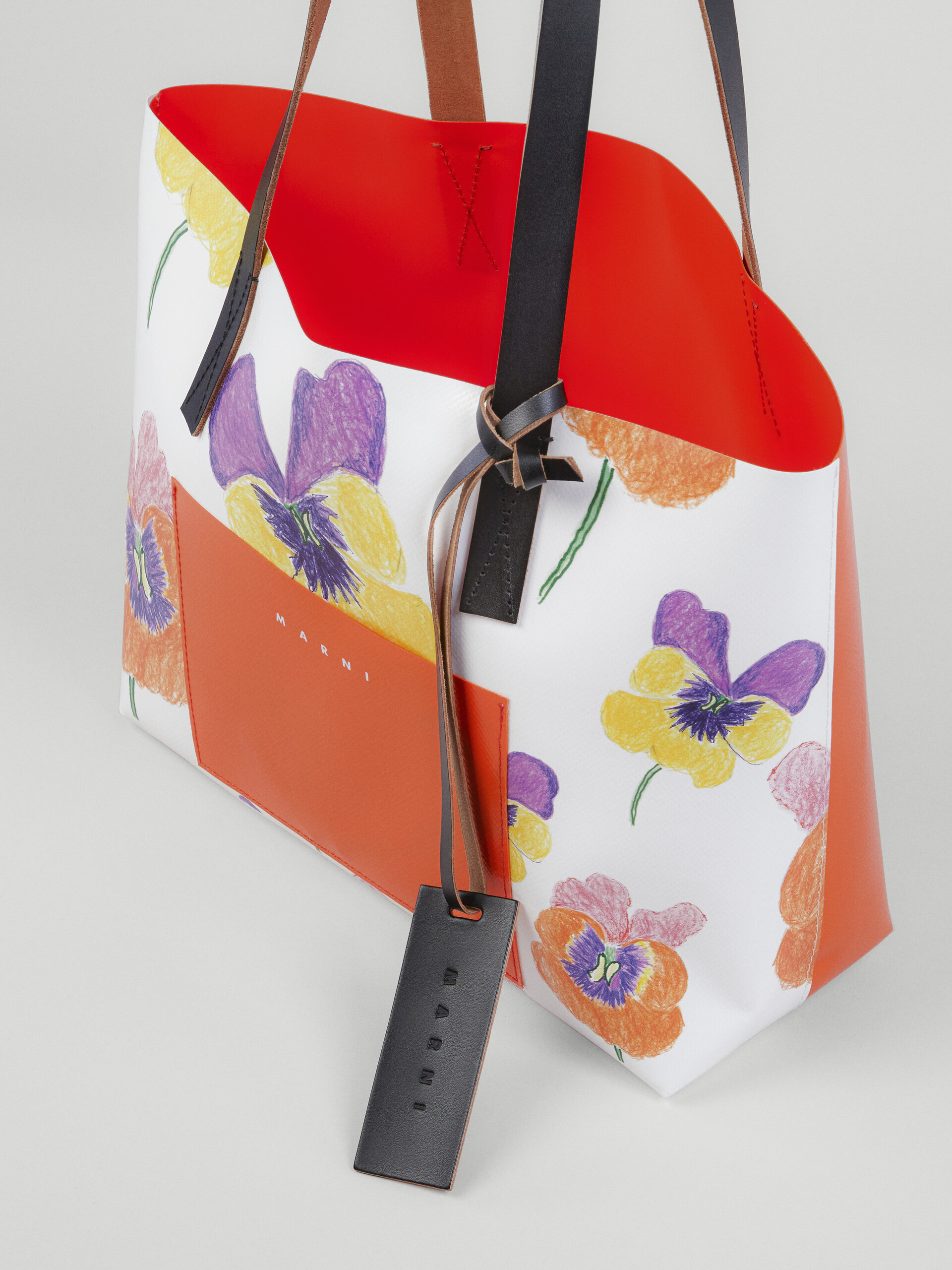 Pansies print orange shopping bag - Shopping Bags - Image 5