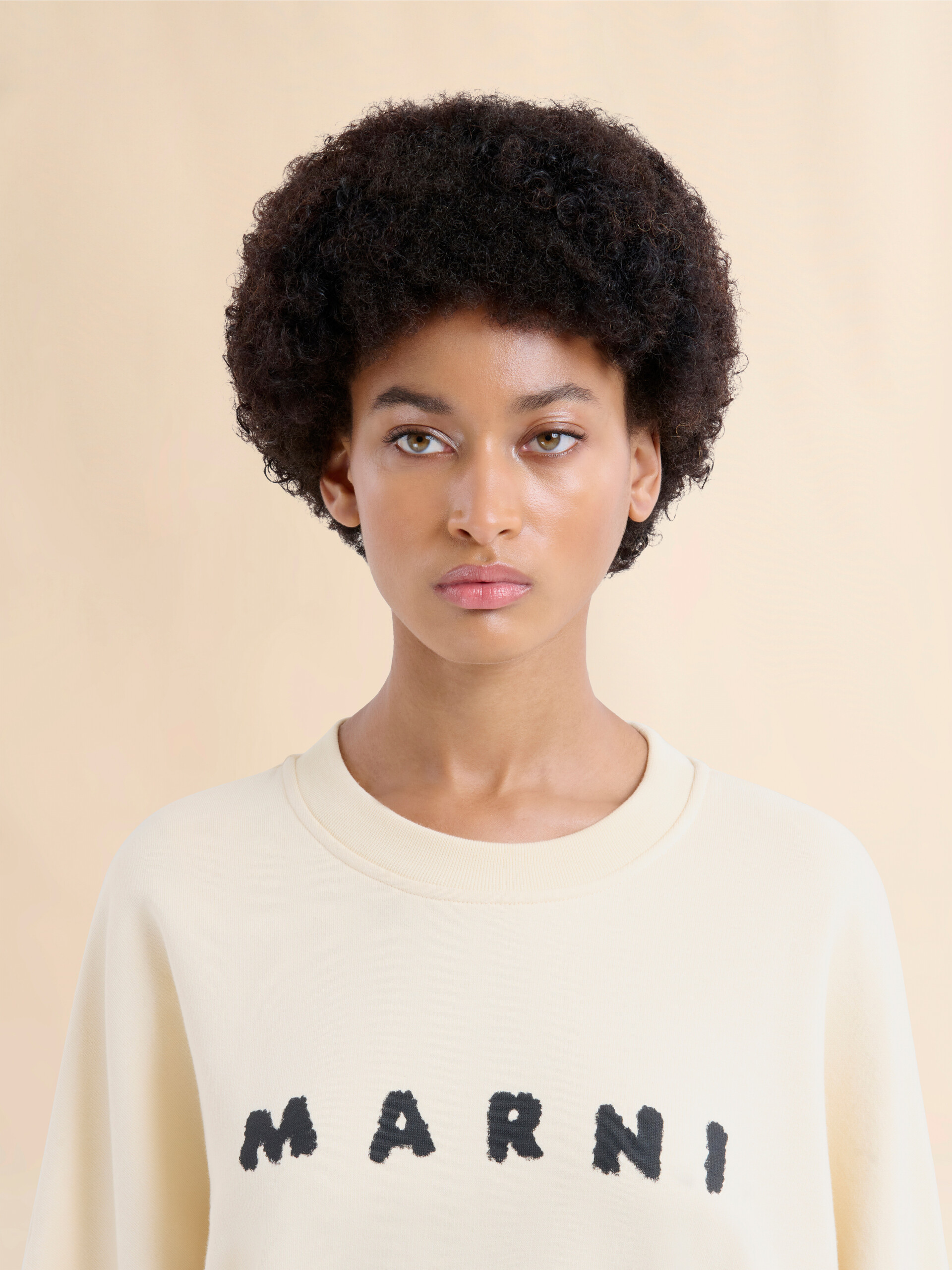 Ivory cotton crewneck T-shirt with printed Marni logo - Sweaters - Image 4