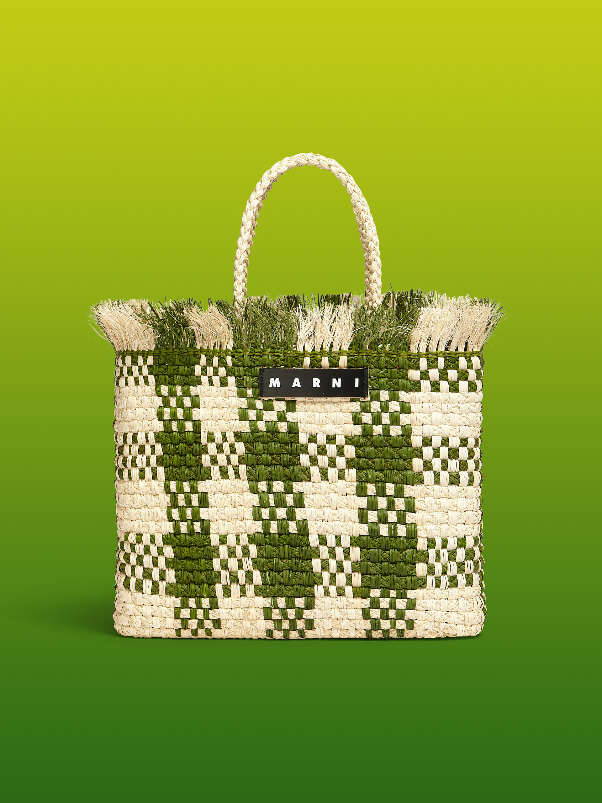 MARNI MARKET medium bag in green natural fiber - Shopping Bags - Image 1