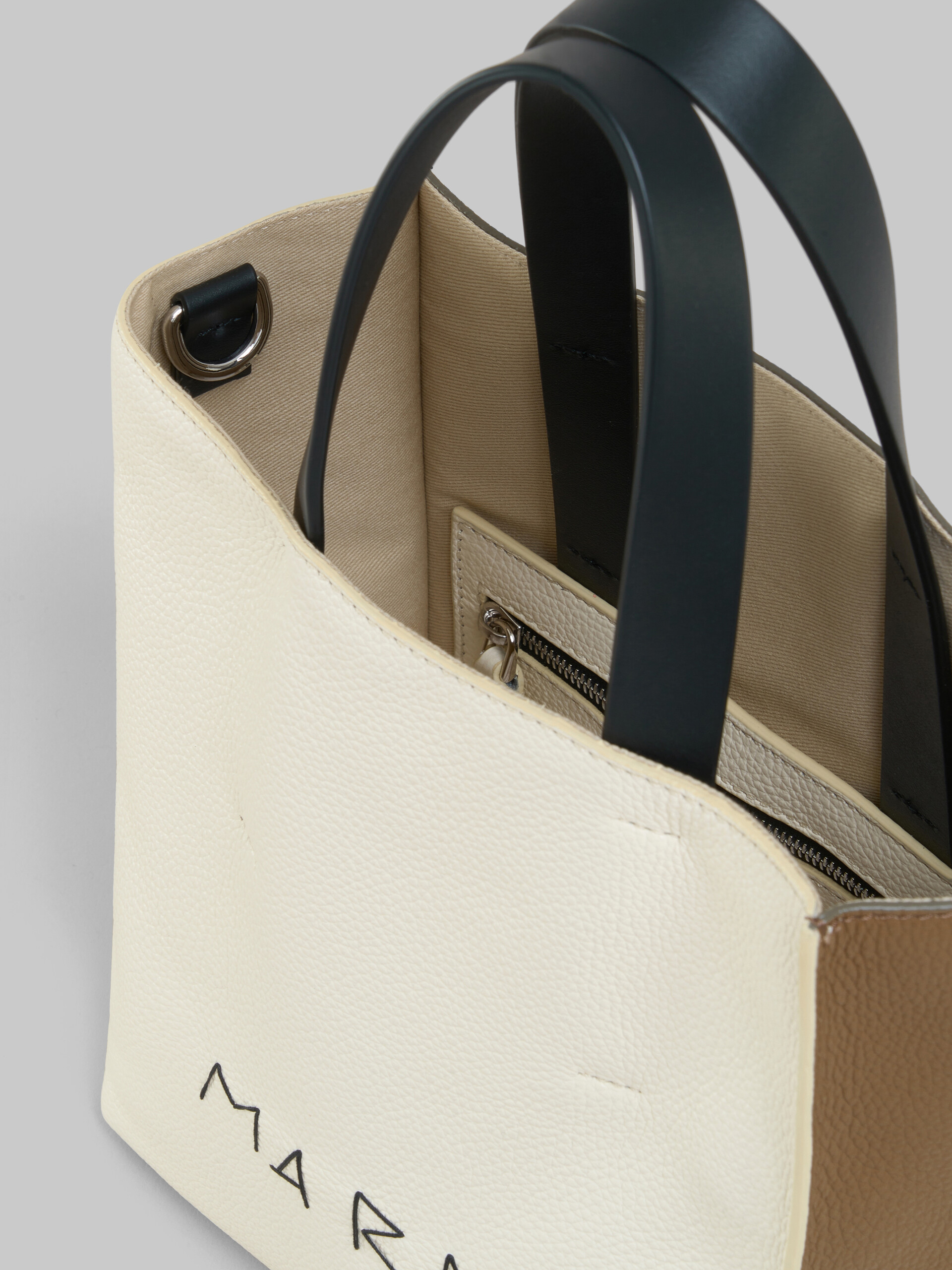 Museo Soft Mini Bag in ivory and brown leather with Marni mending - Shopping Bags - Image 4