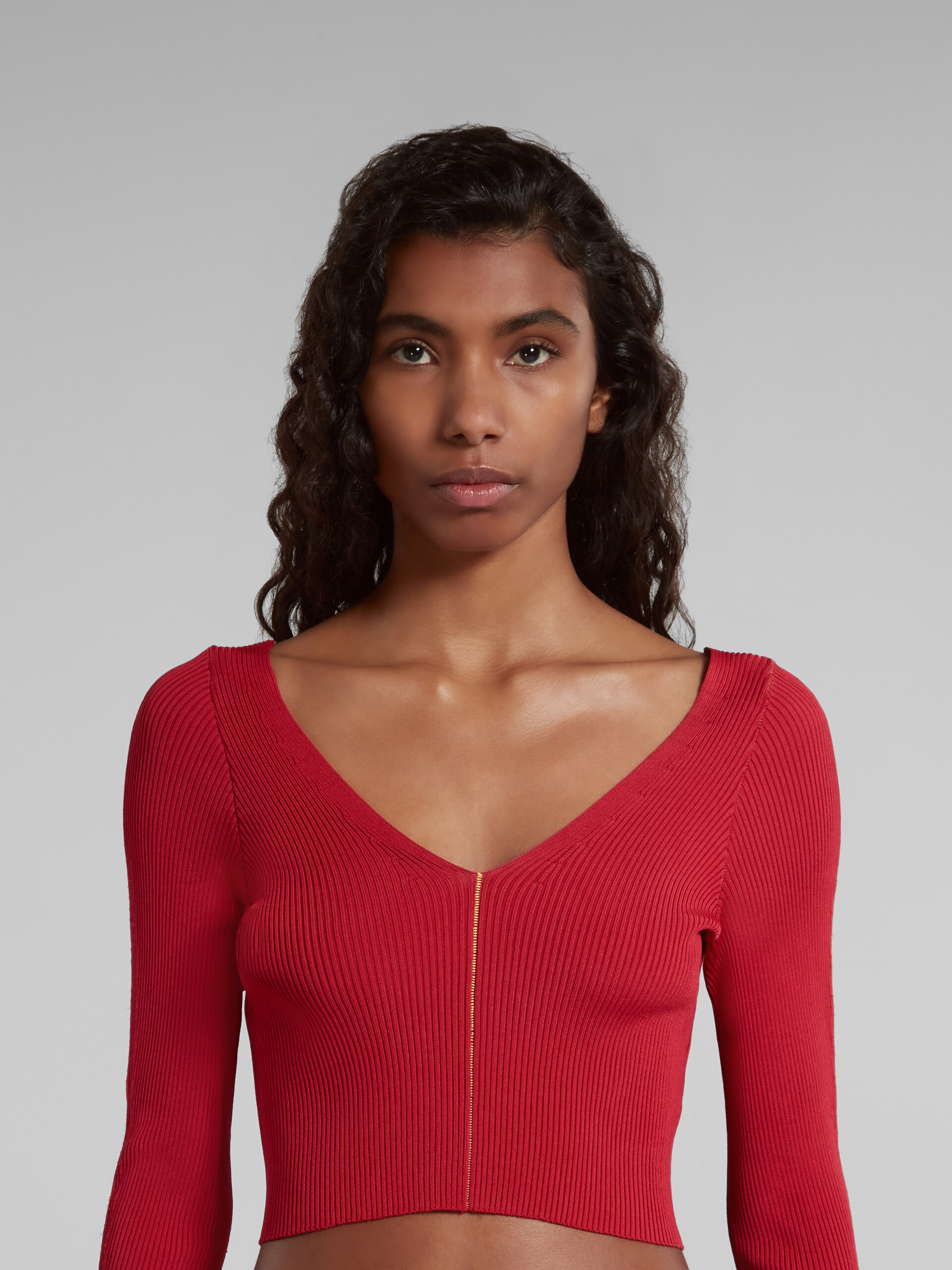 Red ribbed jumper with V-neck | Marni