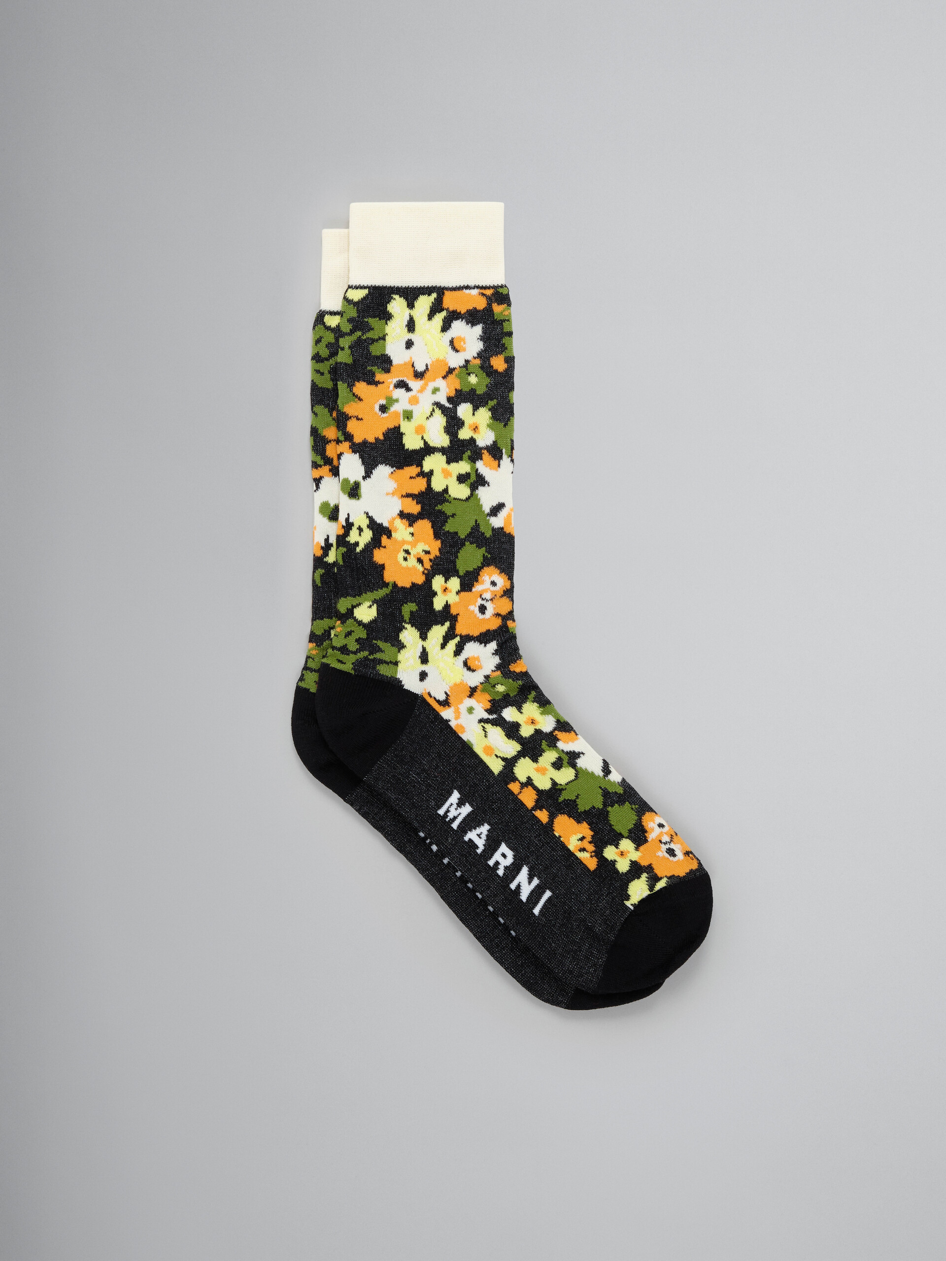 Cotton jacquard flower-motif socks - Socks - Image 1