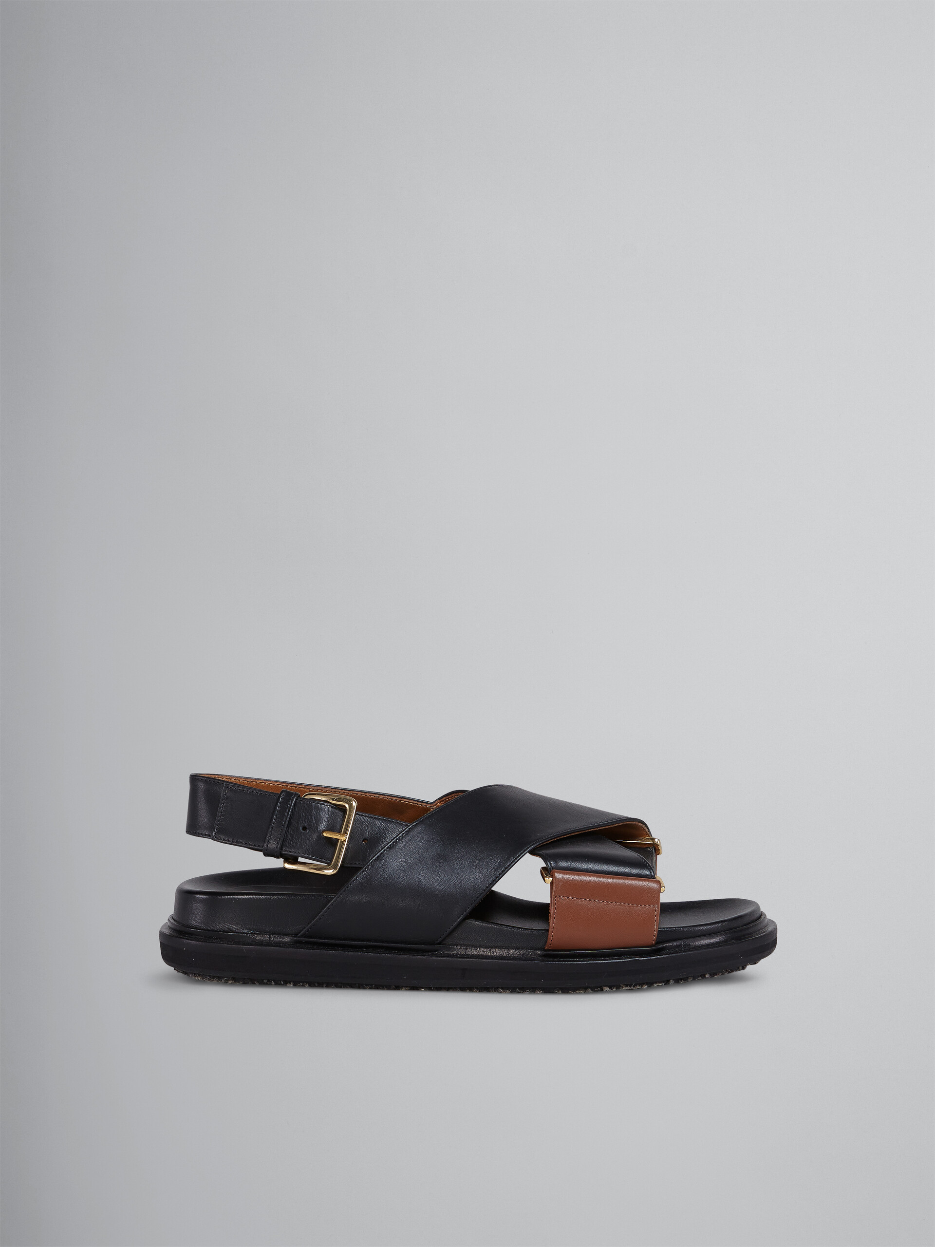 Black and brown smooth calf leather fussbett - Sandals - Image 1