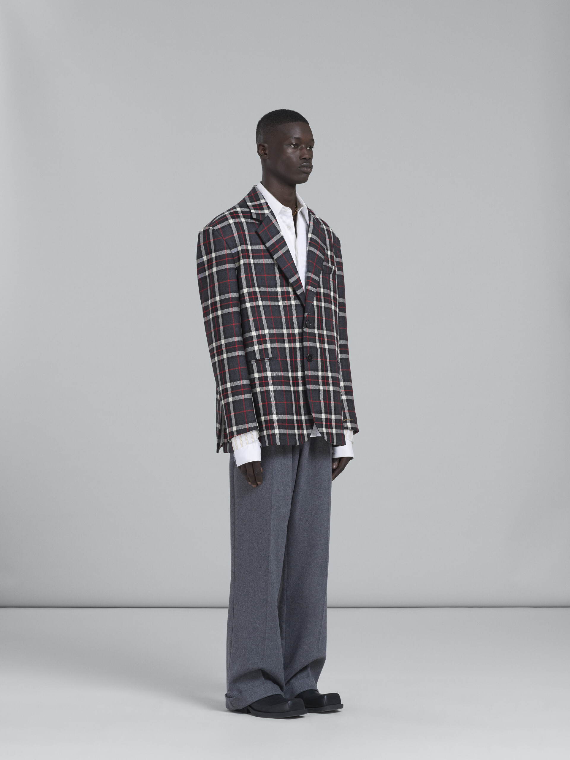 Grey tartan wool blazer - Jackets - Image 6