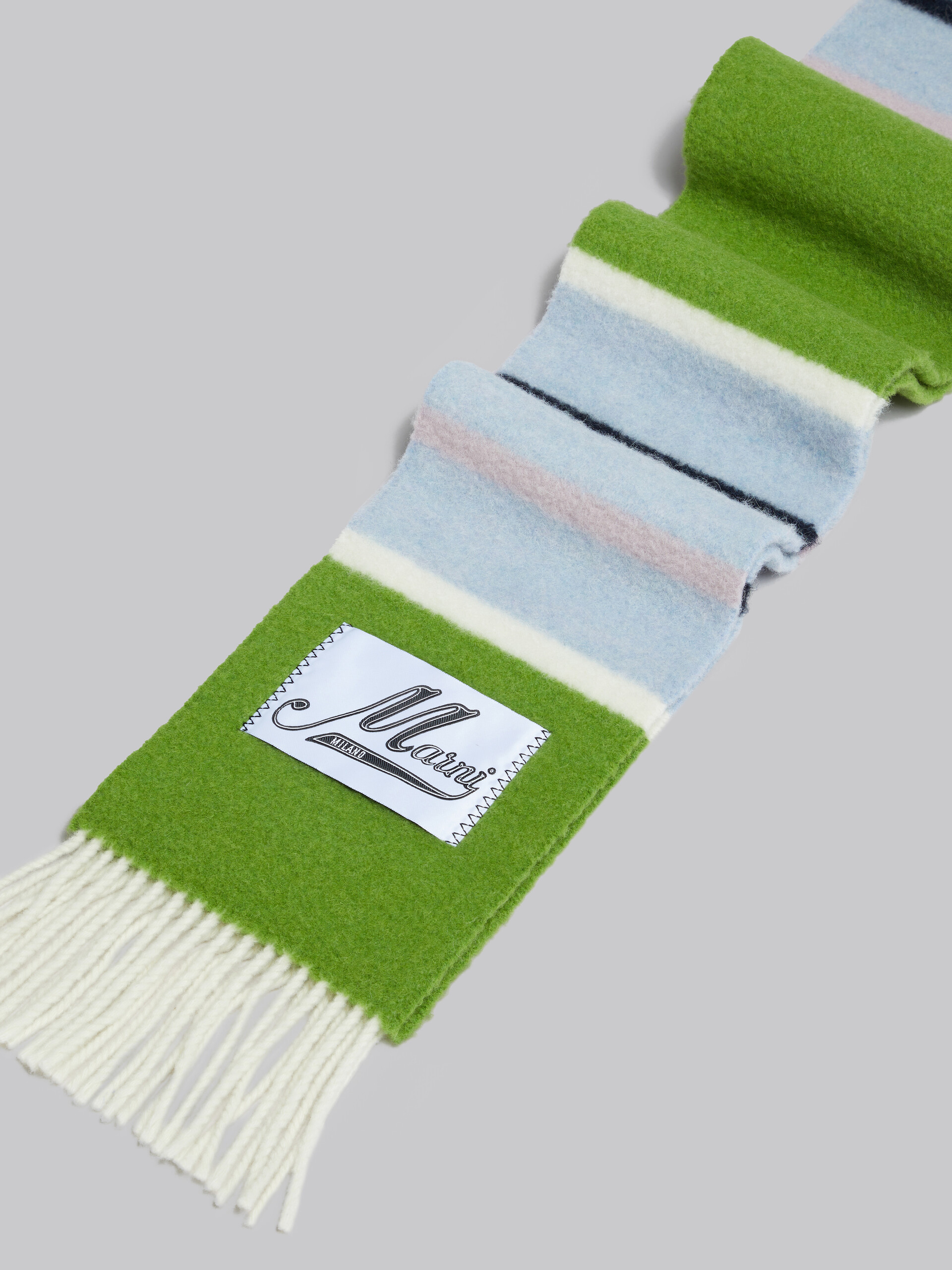 Blue striped alpaca and wool scarf - Scarves - Image 3