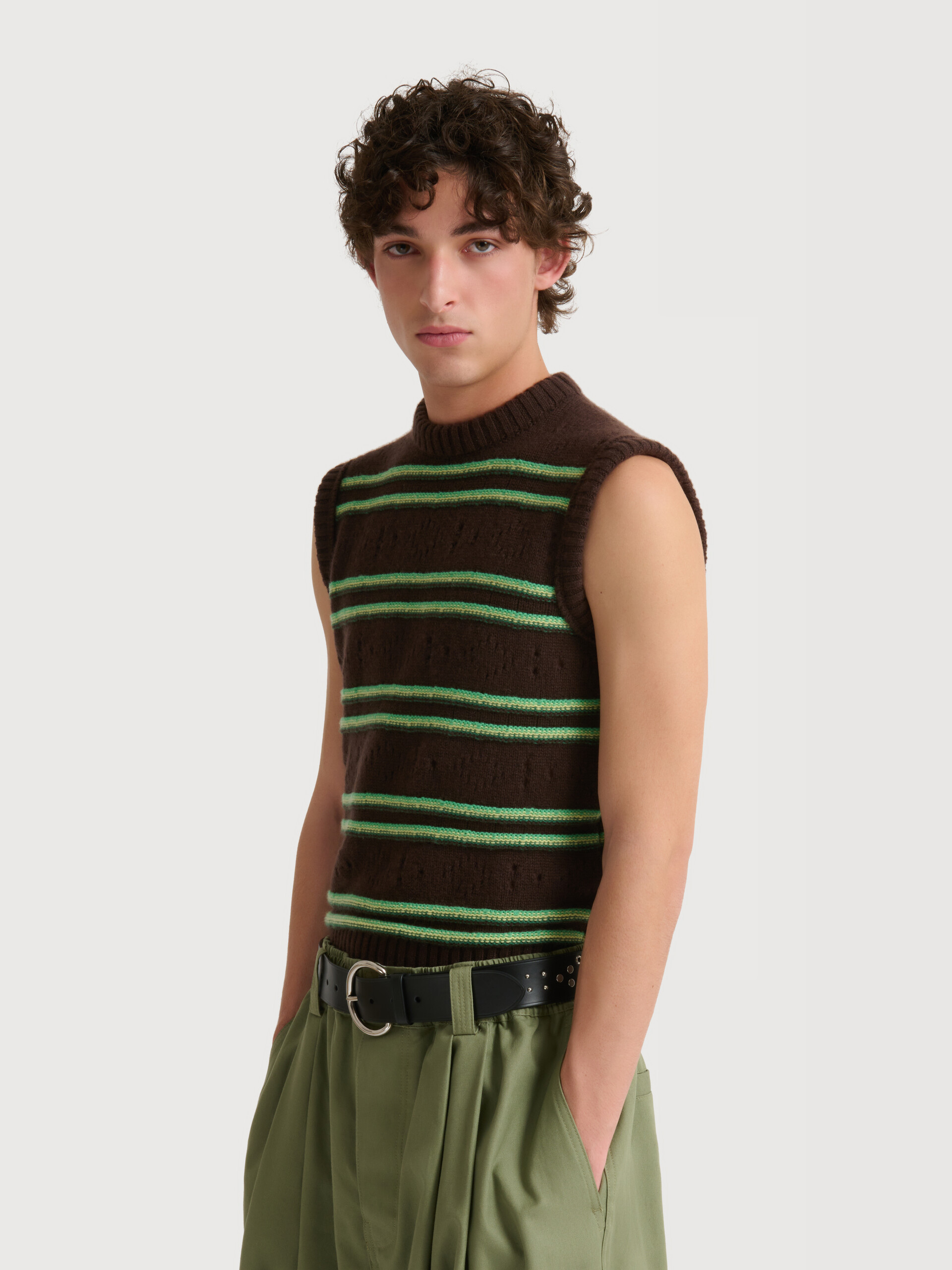 Brown cashmere vest with openwork knit - Pullovers - Image 4