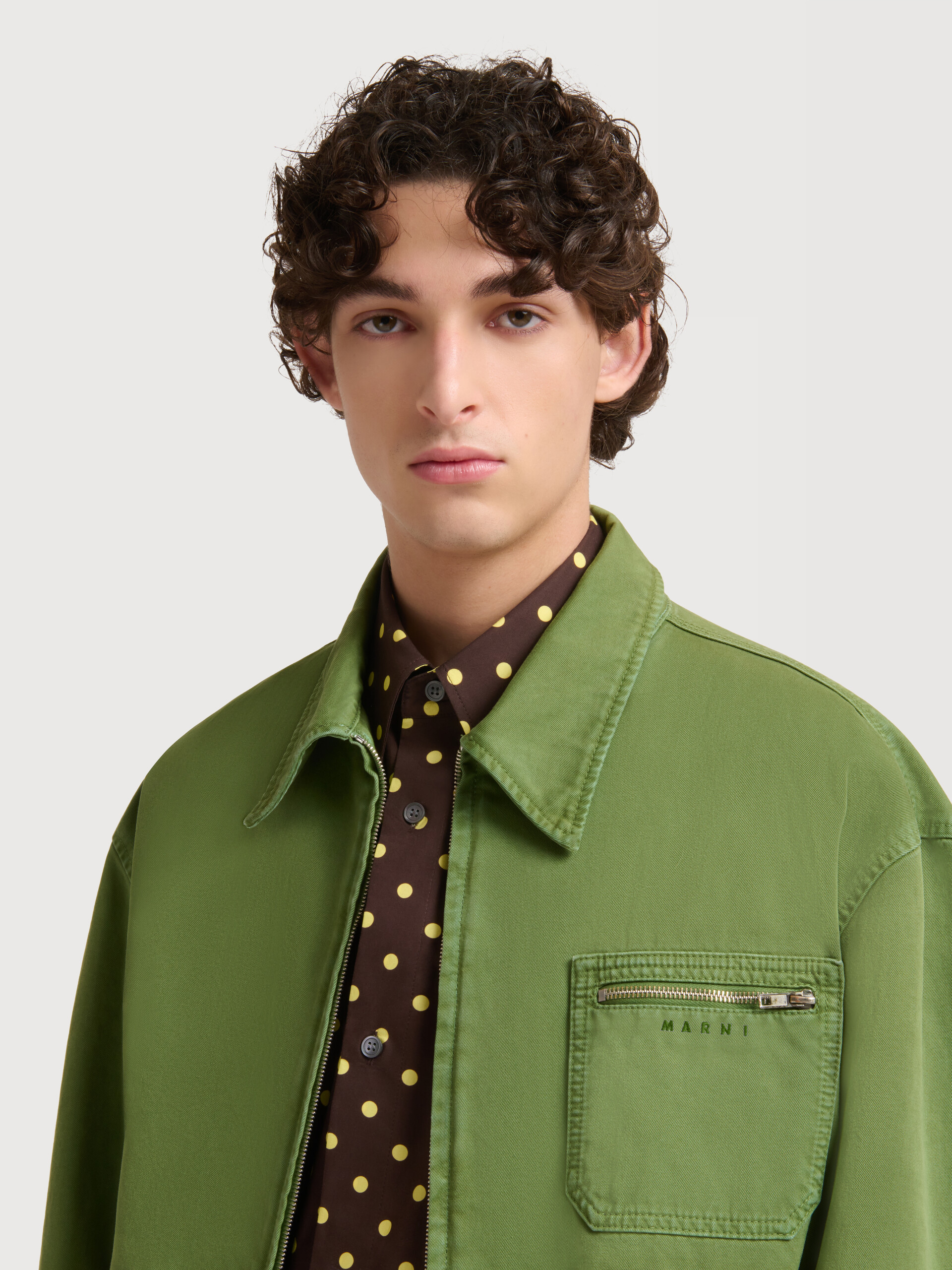 ジャケット・アウター MARNI Lightweight Nylon Shirt Jacket 46 Green cotton jacket with zip pocket | Marni