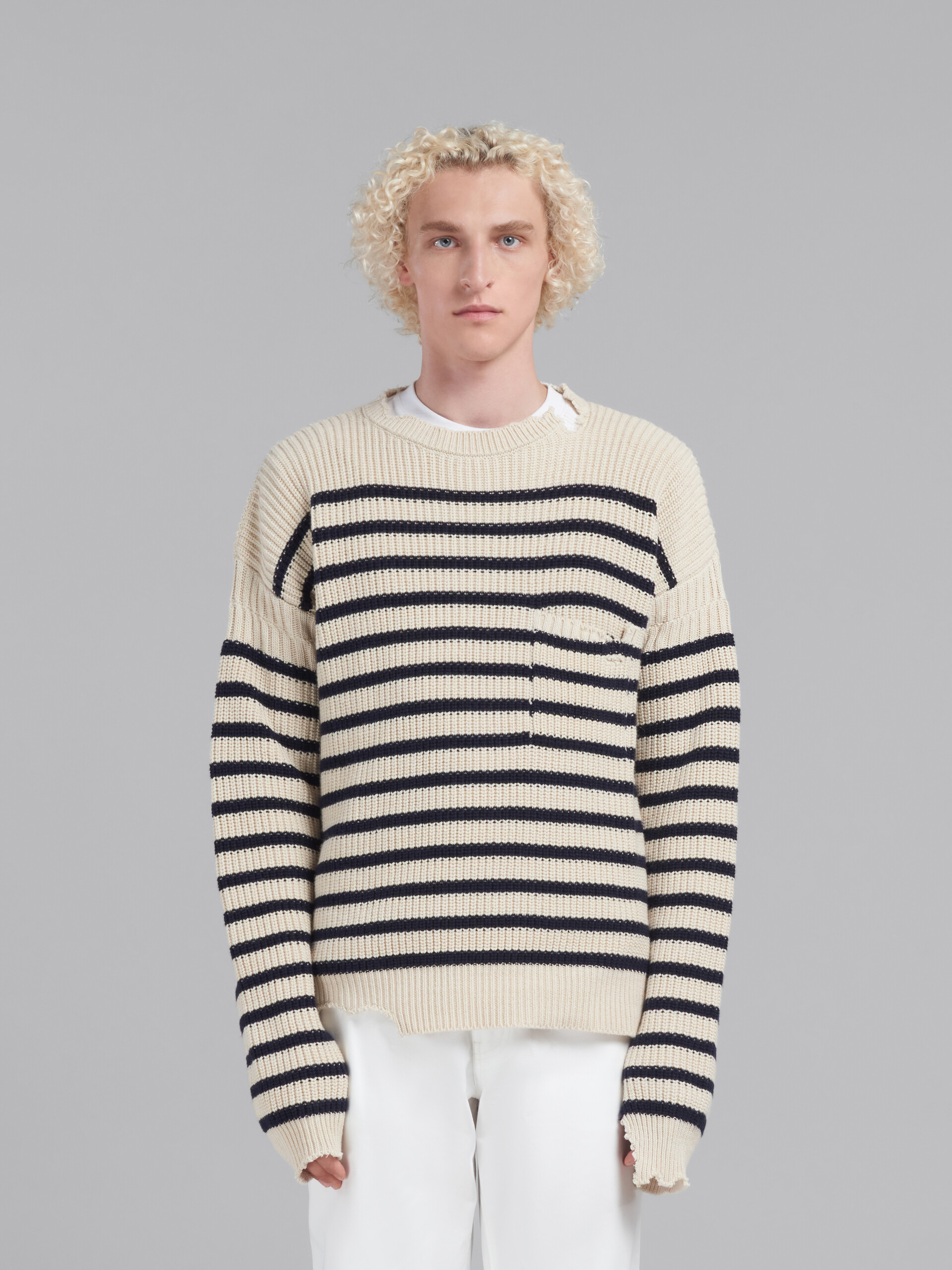 White wool and cotton striped fisherman jumper - Pullovers - Image 2