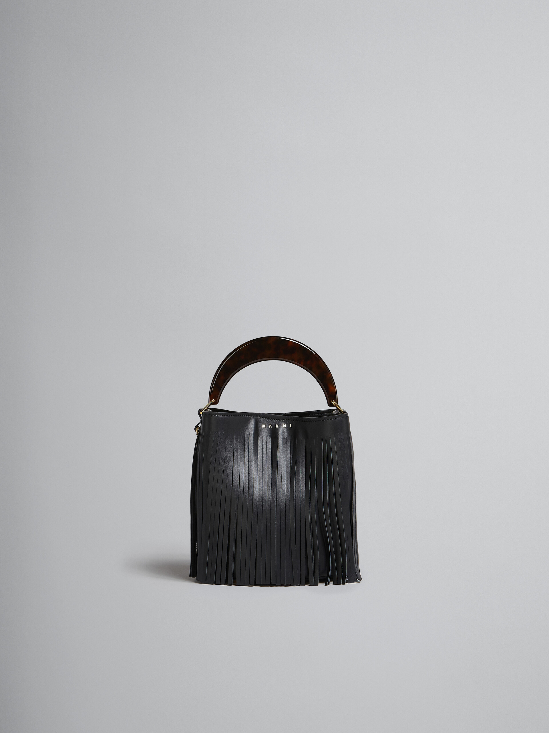 Venice Small Bucket in black leather with fringes - Shoulder Bag - Image 1