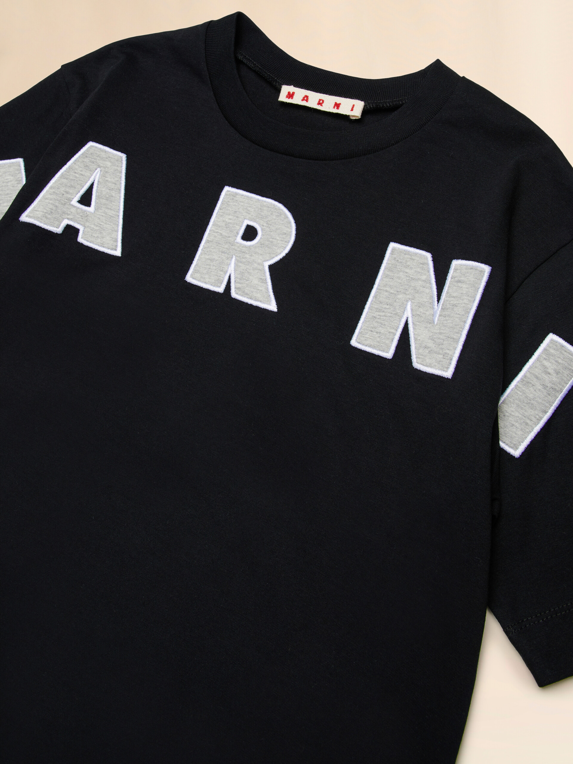 T-shirt in cotone beige con logo ricamato - T-shirt - Image 3