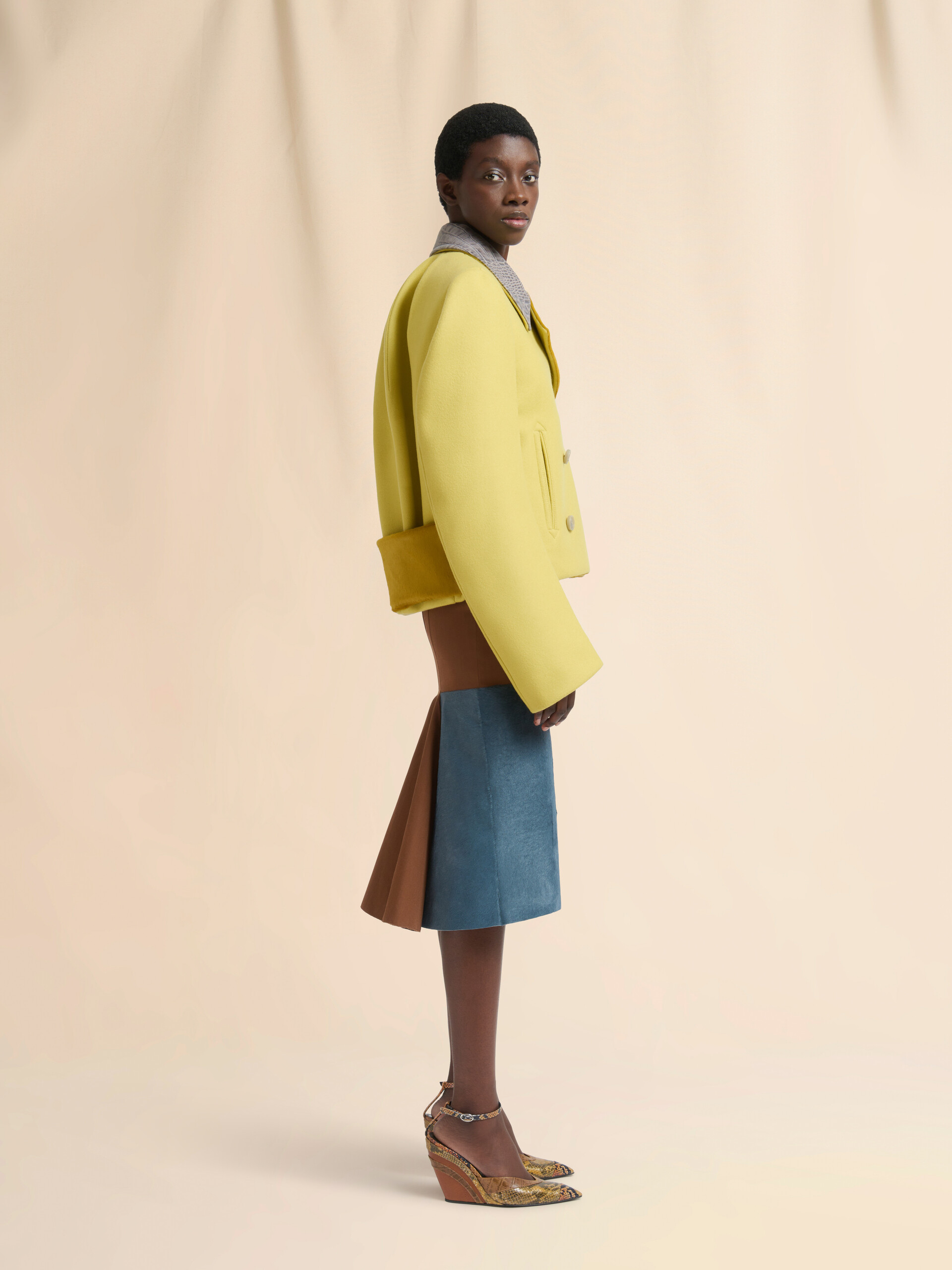 Yellow wool felt jacket with leather details - Jackets - Image 6