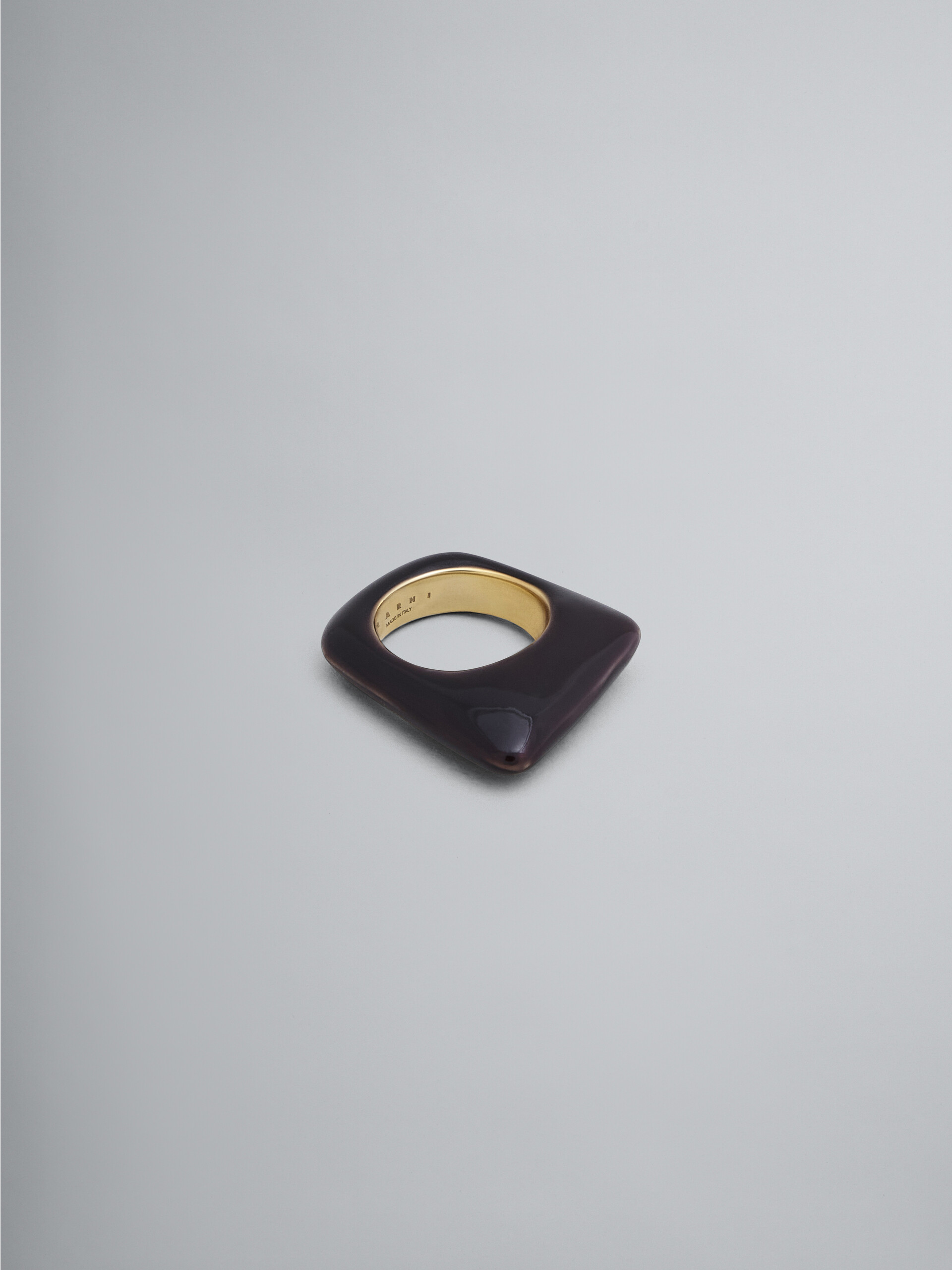 Metal TRAPEZE ring covered with transparent black enamel - Rings - Image 1