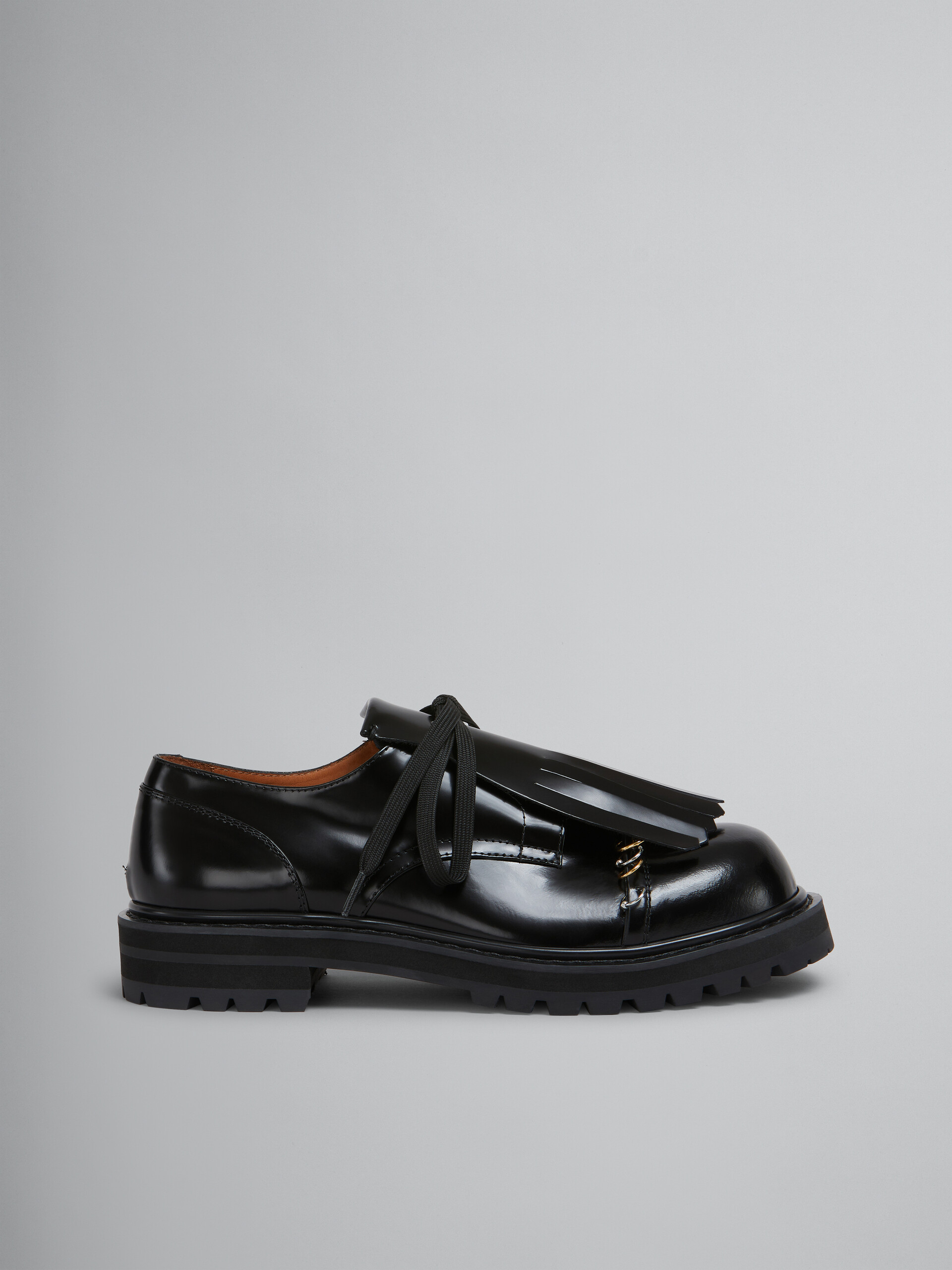 Burgundy leather Derby shoe with maxi fringe | Marni