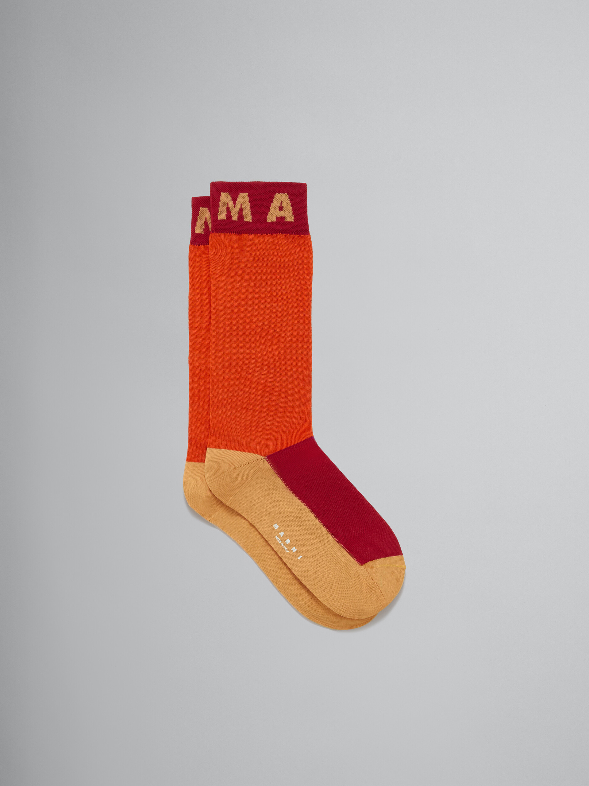 Orange cotton color-block socks with logo cuffs - Socks - Image 1