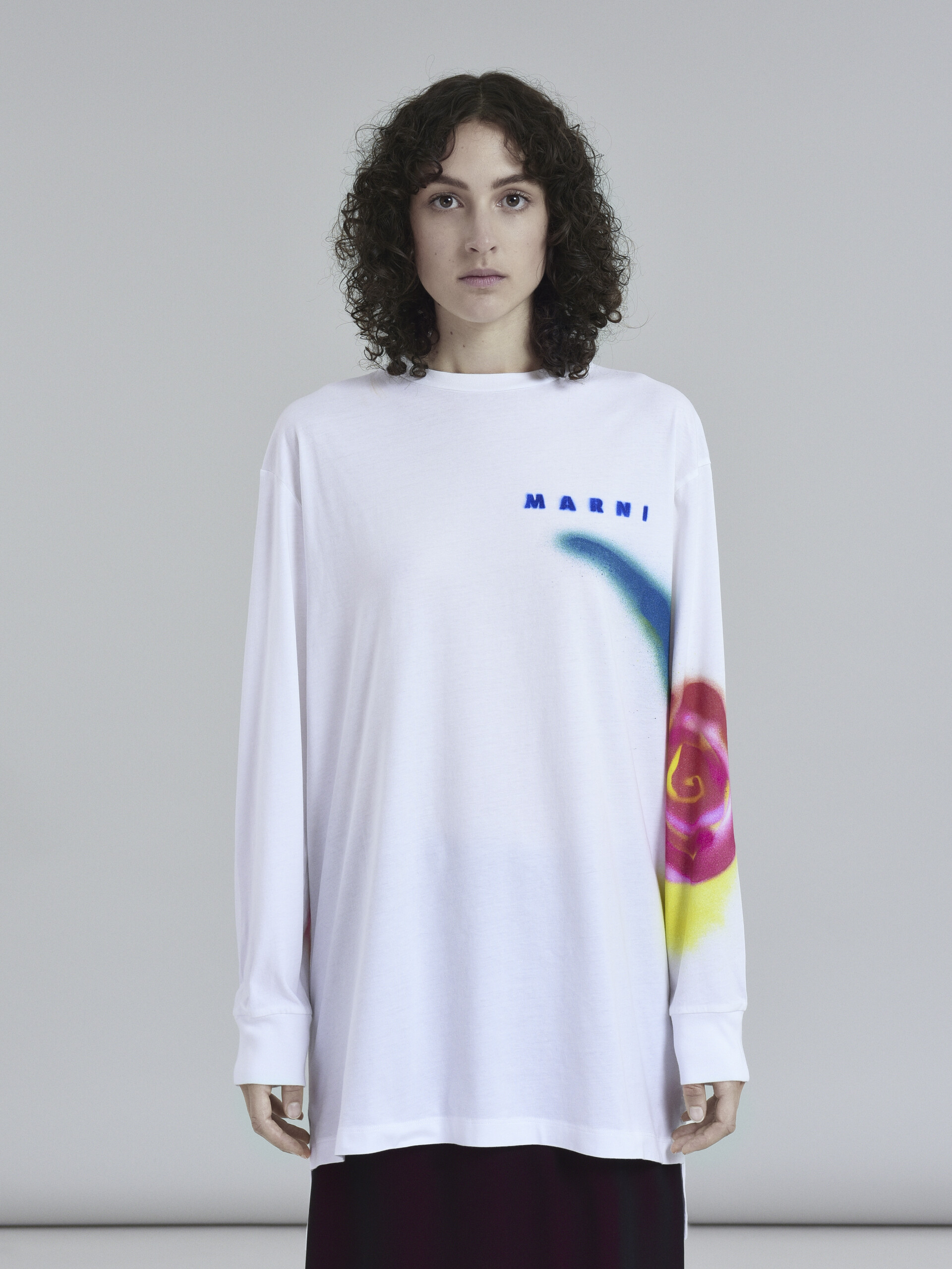 Stencil Flower print cotton jersey long-sleeved T-shirt - T-shirts - Image 2