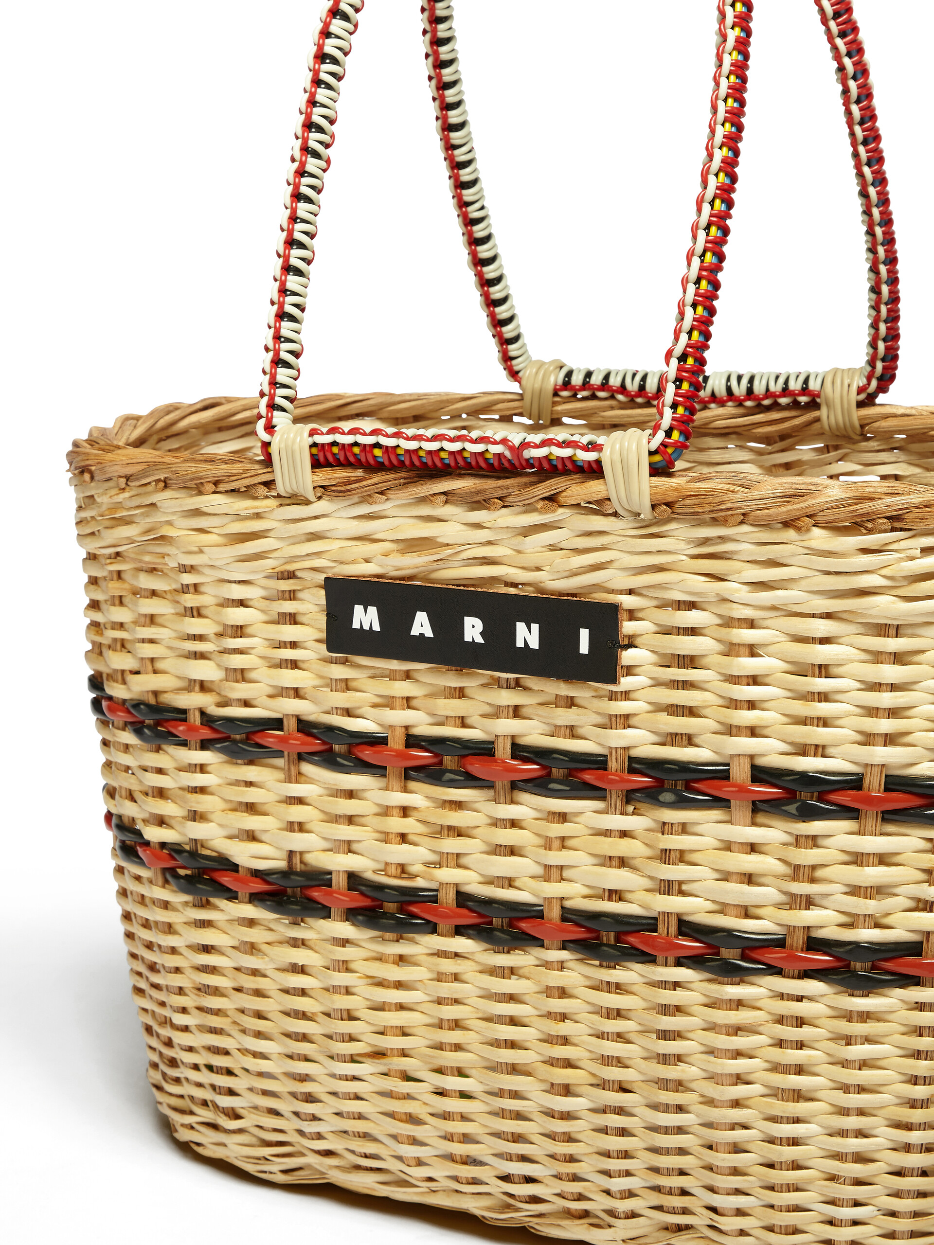 Borsa MARNI MARKET in fibra naturale a righe rosse - Borse shopping - Image 4