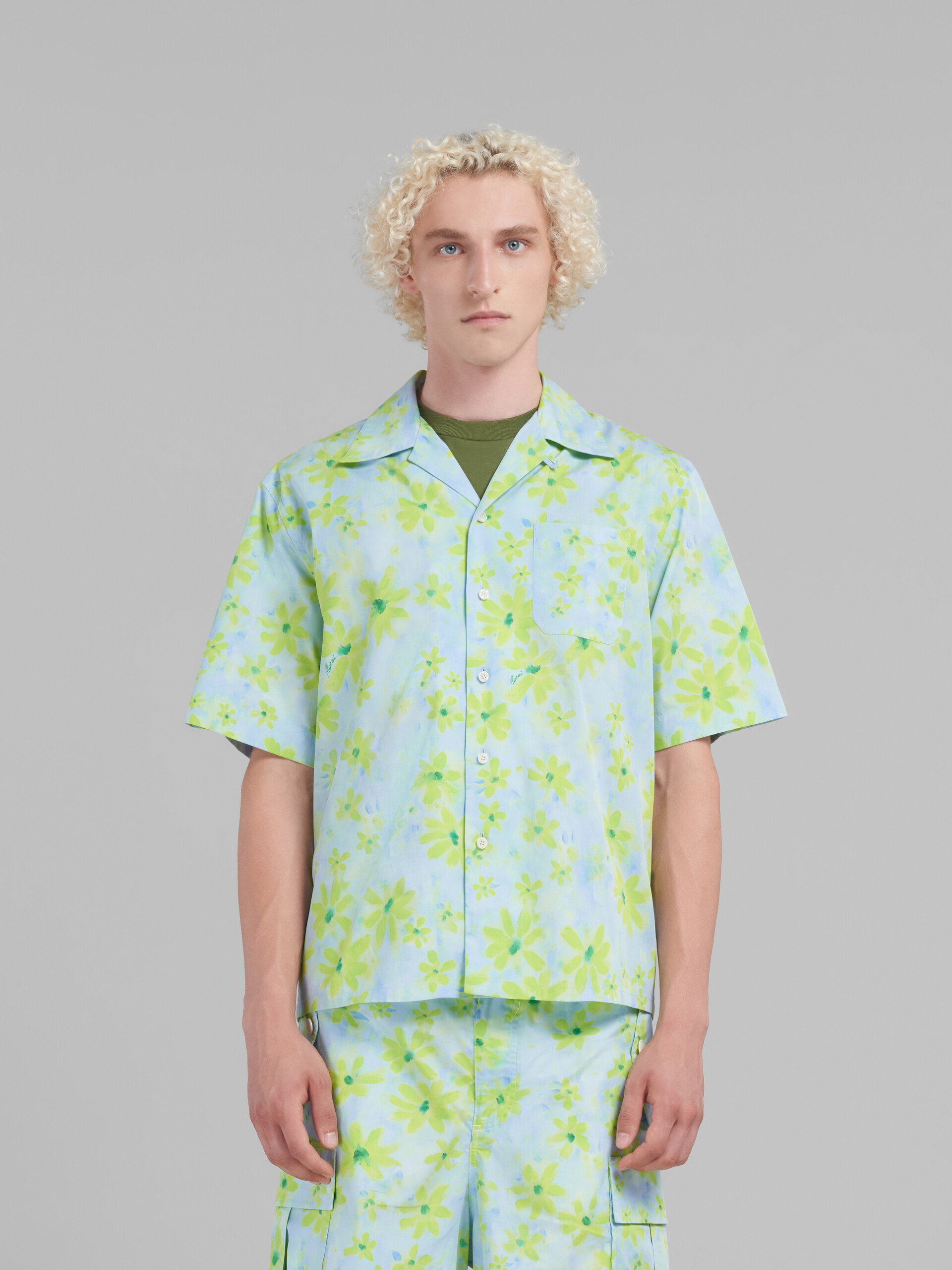 Light green poplin bowling shirt with Parade print - Shirts - Image 2