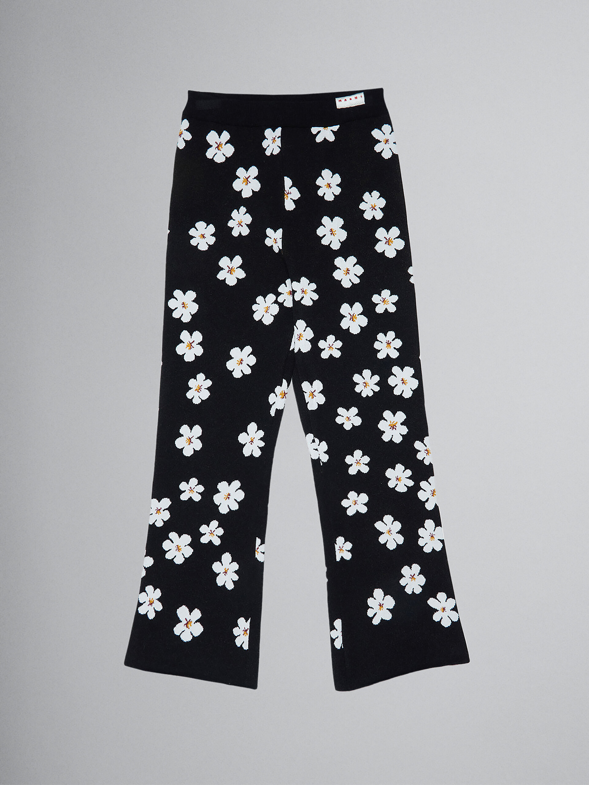 Black trousers with jacquard Daisy motif - Pants - Image 1