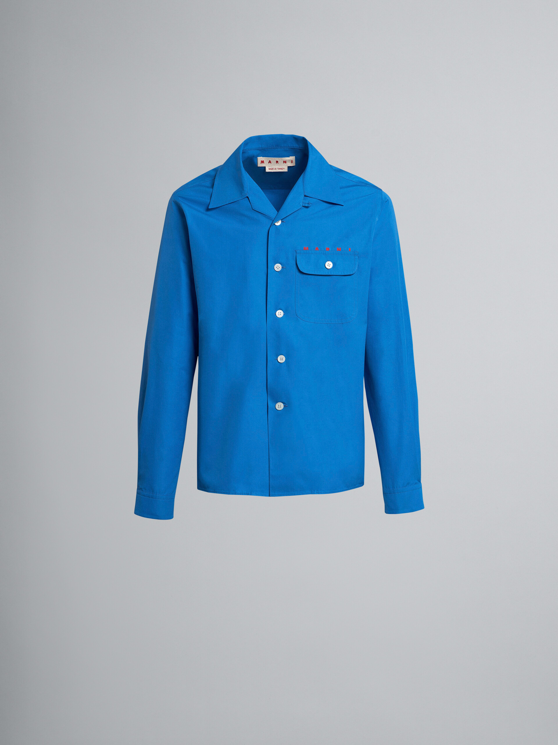 블루 포플린 로고 롱 슬리브 볼링 셔츠 - 셔츠 - Image 1