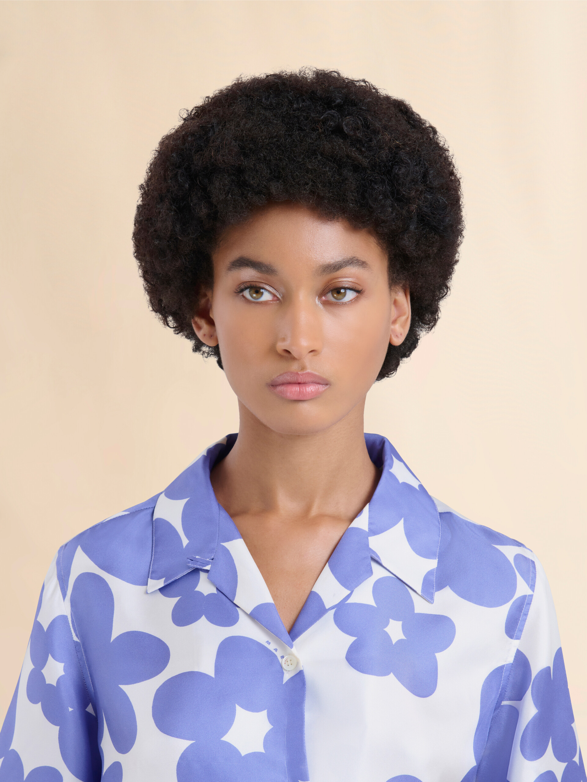 Chemise bowling en soie avec imprimé Dillies blanc et bleu - Chemises - Image 4