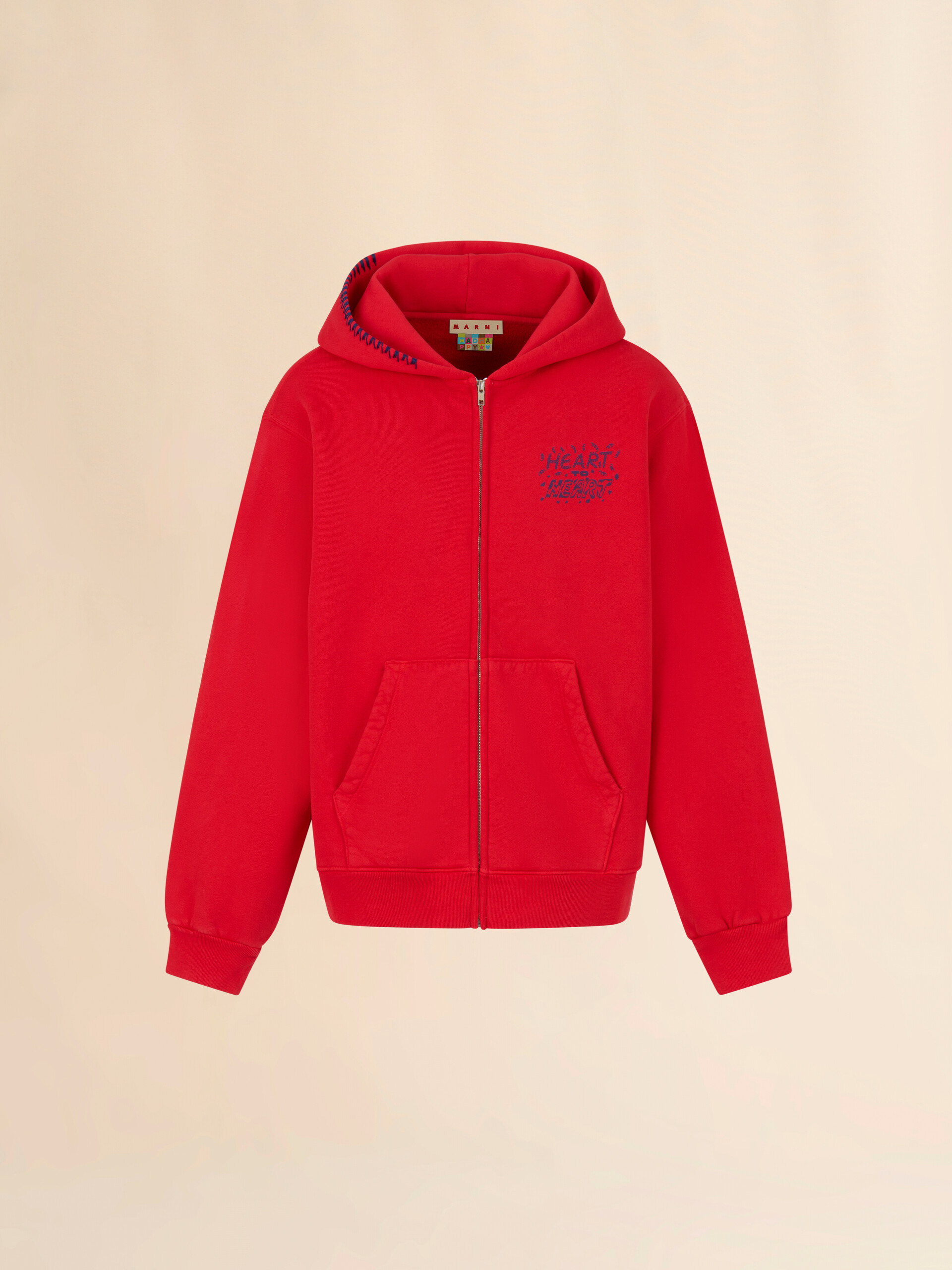 Marni + Madhappy red cotton zip hoodie with animal print - Sweaters - Image 1