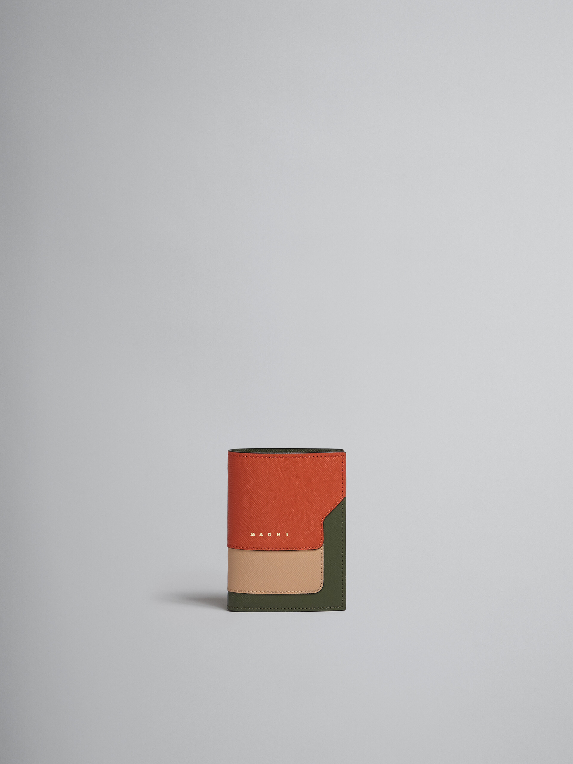 Mehrfarbige zweifache Faltbrieftasche aus braunem Saffiano-Leder - Brieftaschen - Image 1