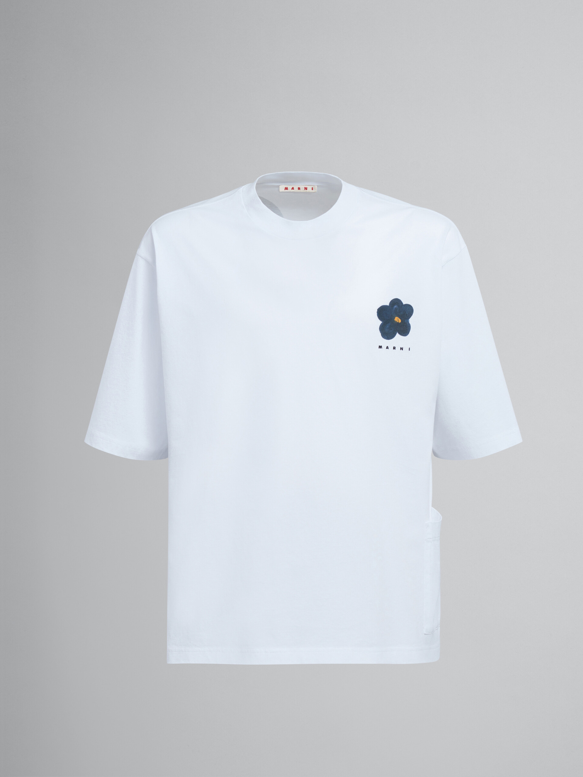 T-Shirt mit Rundhalsausschnitt aus weißem Jersey mit Black Daisy-Print - T-shirts - Image 1