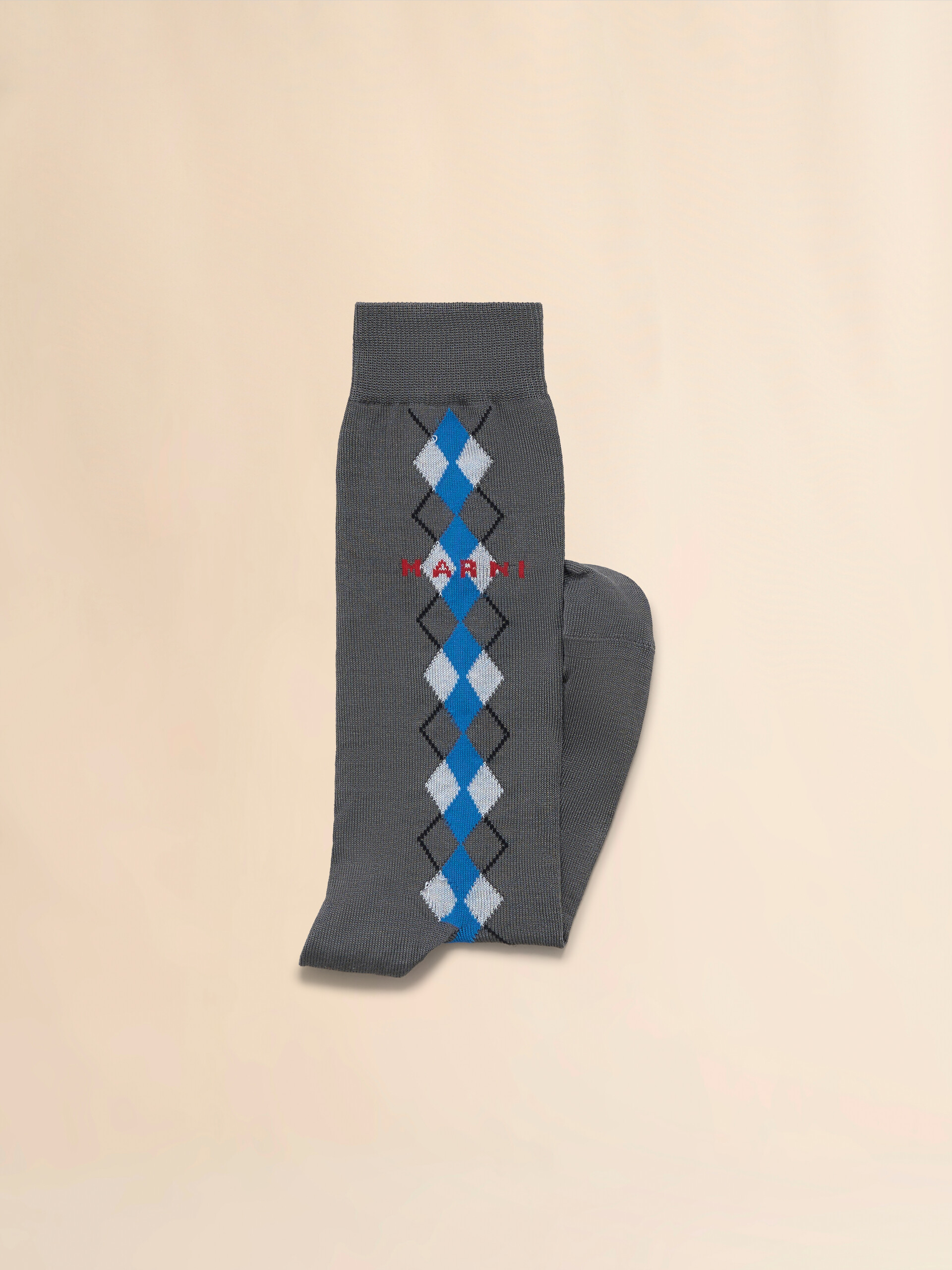 Grey socks with blue Argyle detail - Socks - Image 2