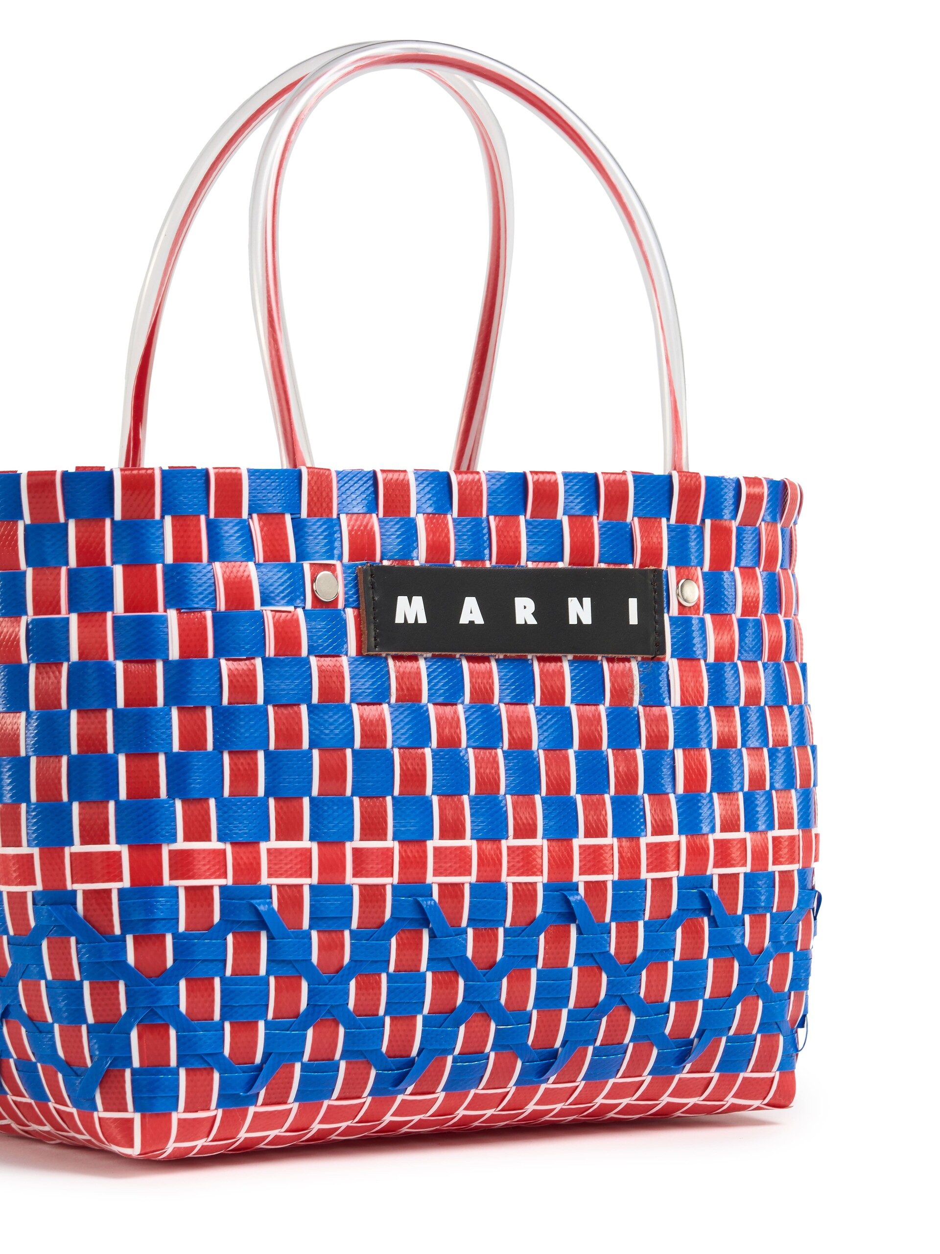 Blue and red woven MARNI MARKET OVAL bag | Marni