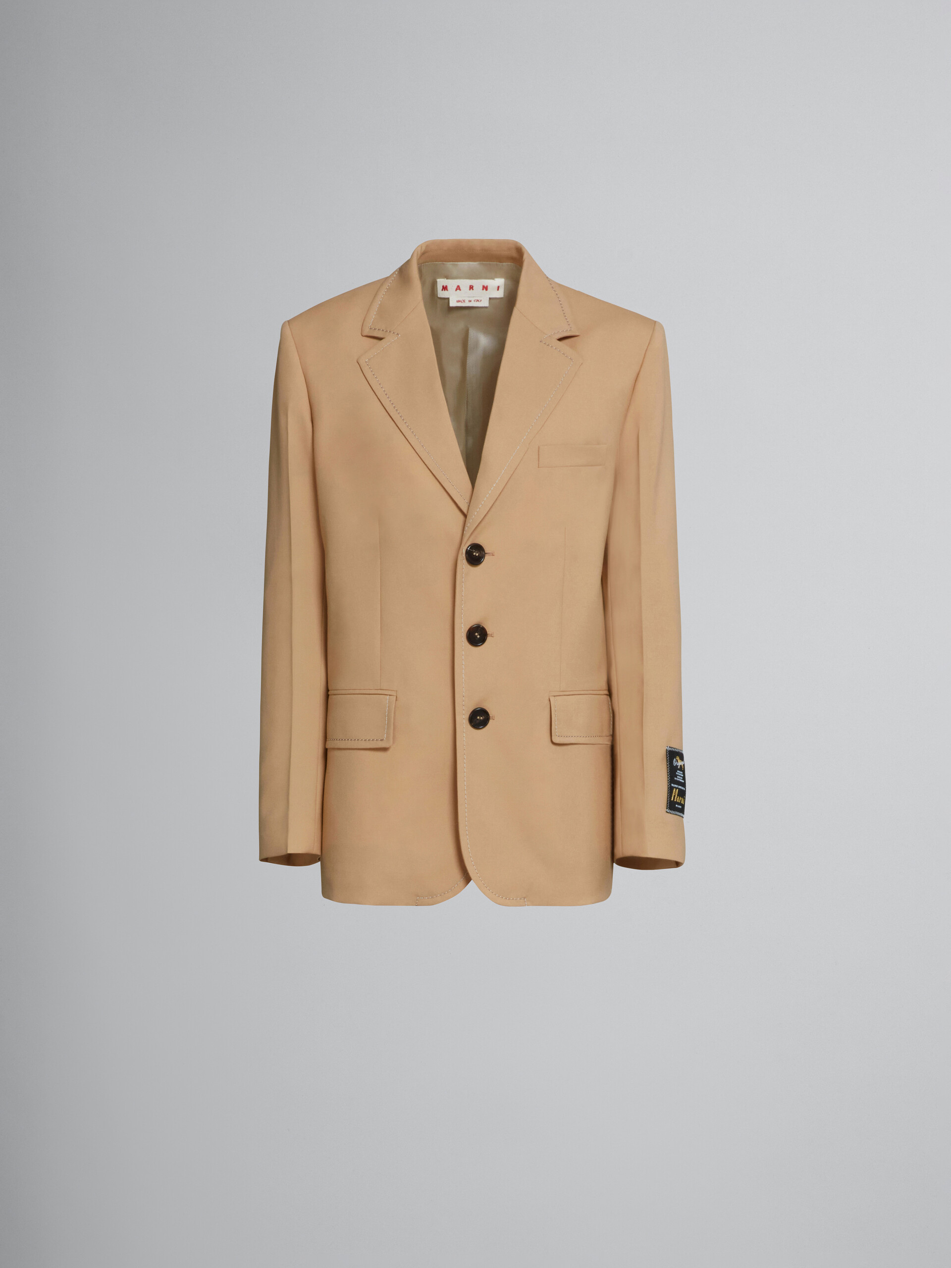 Long blazer in beige tropical wool - Jackets - Image 1