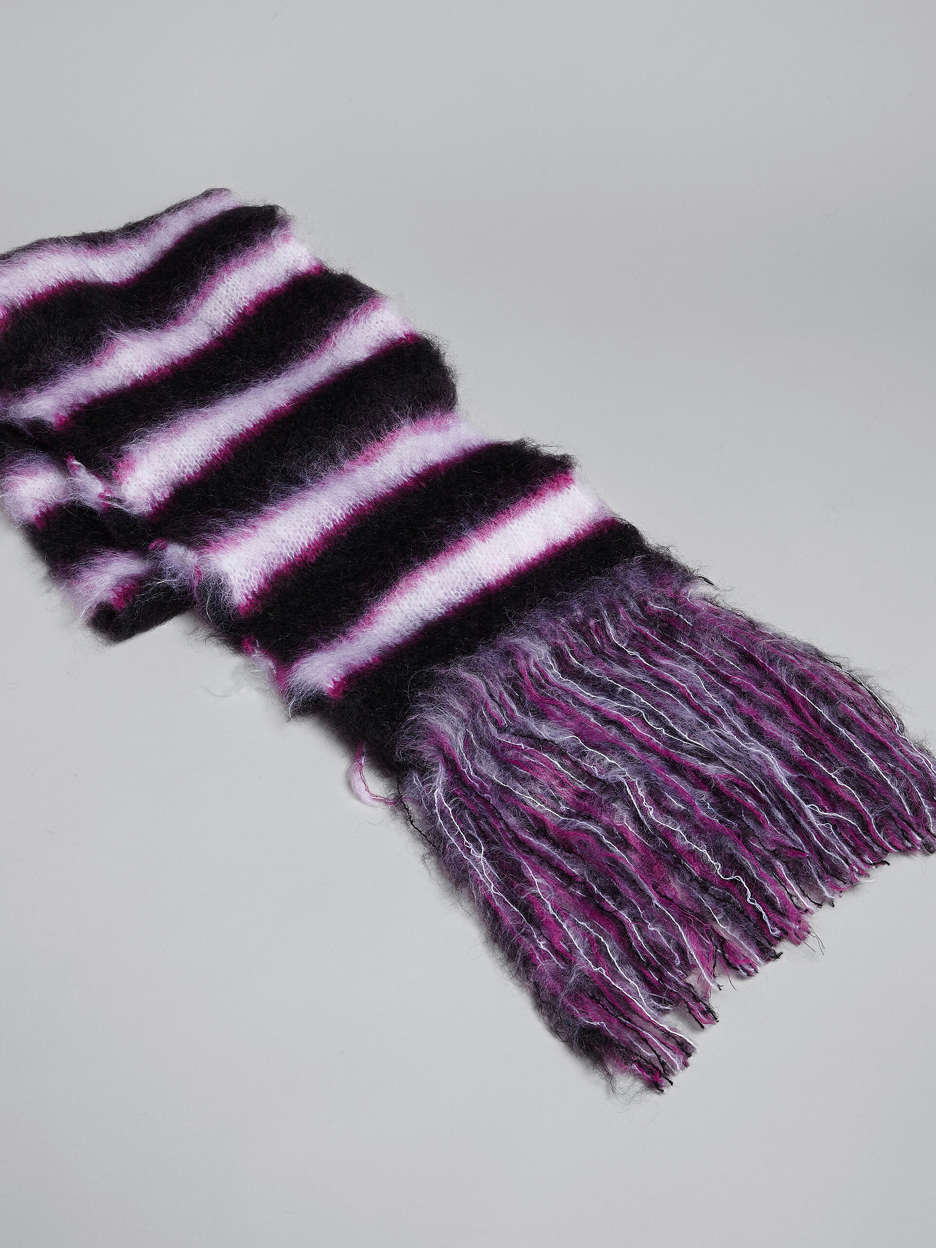 Black striped mohair and wool scarf - Scarves - Image 2