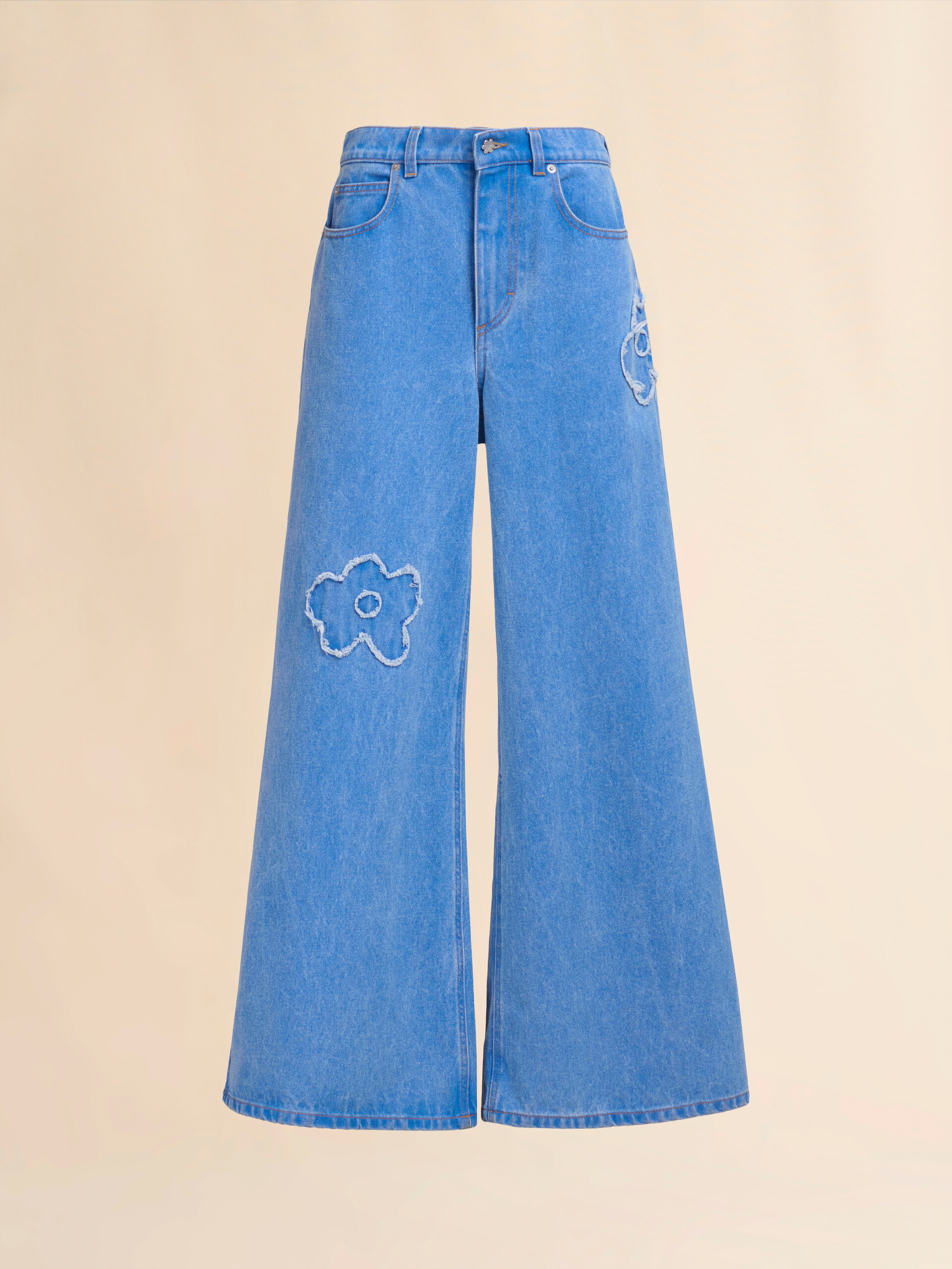 Light blue denim wide leg jeans with patch detail - Pants - Image 1