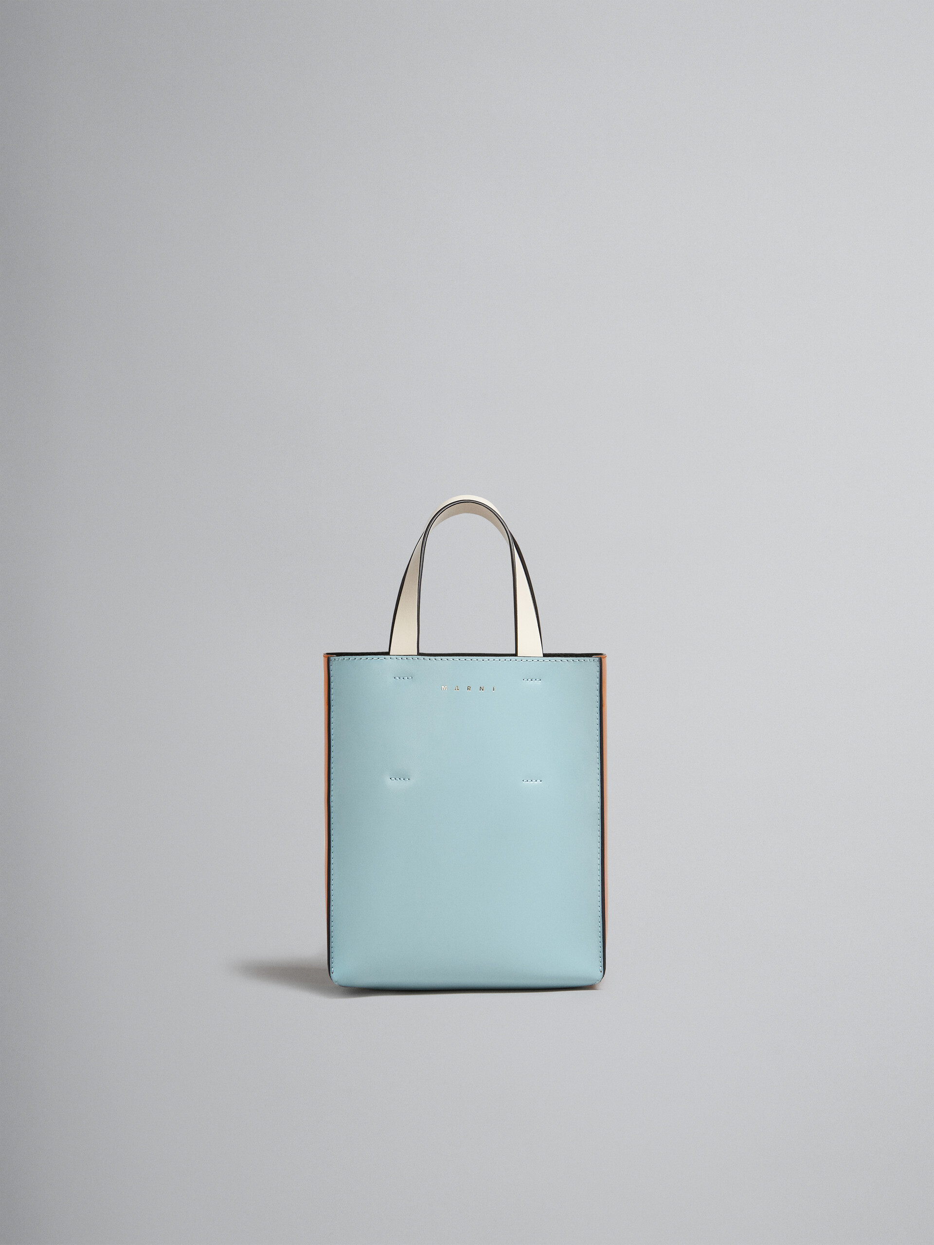 Museo Mini Bag in light blue orange and white leather - Shopping Bags - Image 1