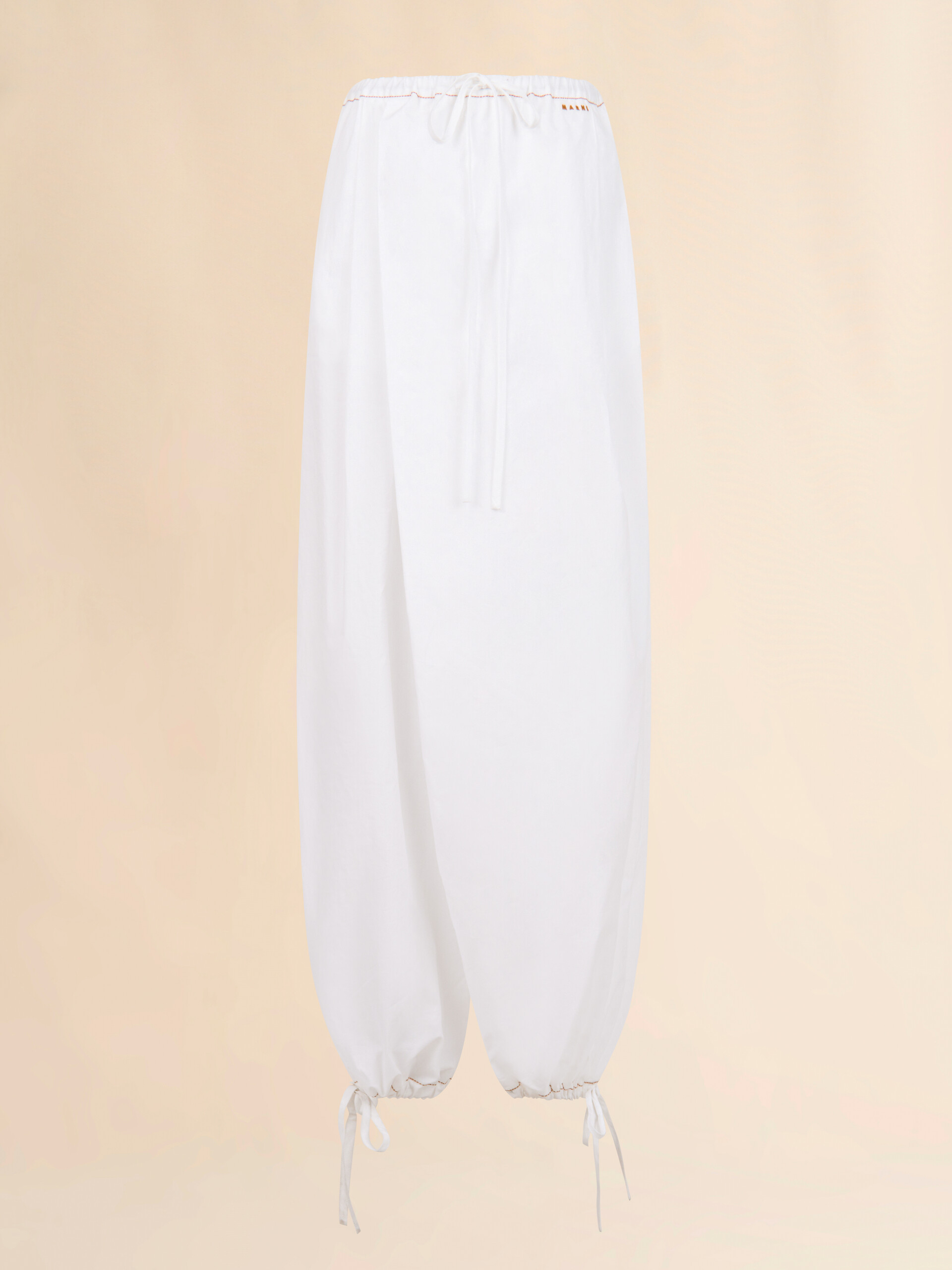 White poplin drawstring trousers - Pants - Image 1
