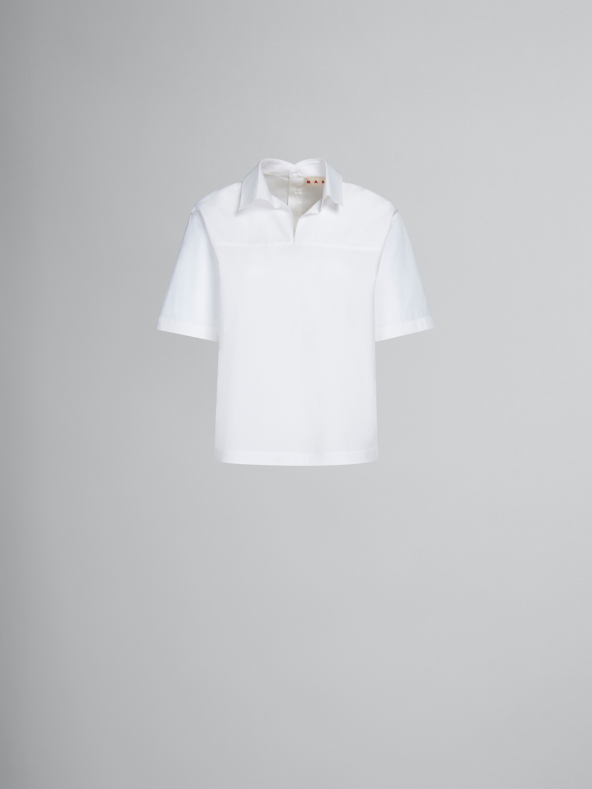 Blusa blanca de popelina ecológica con parte trasera estilo polo - Camisas - Image 1